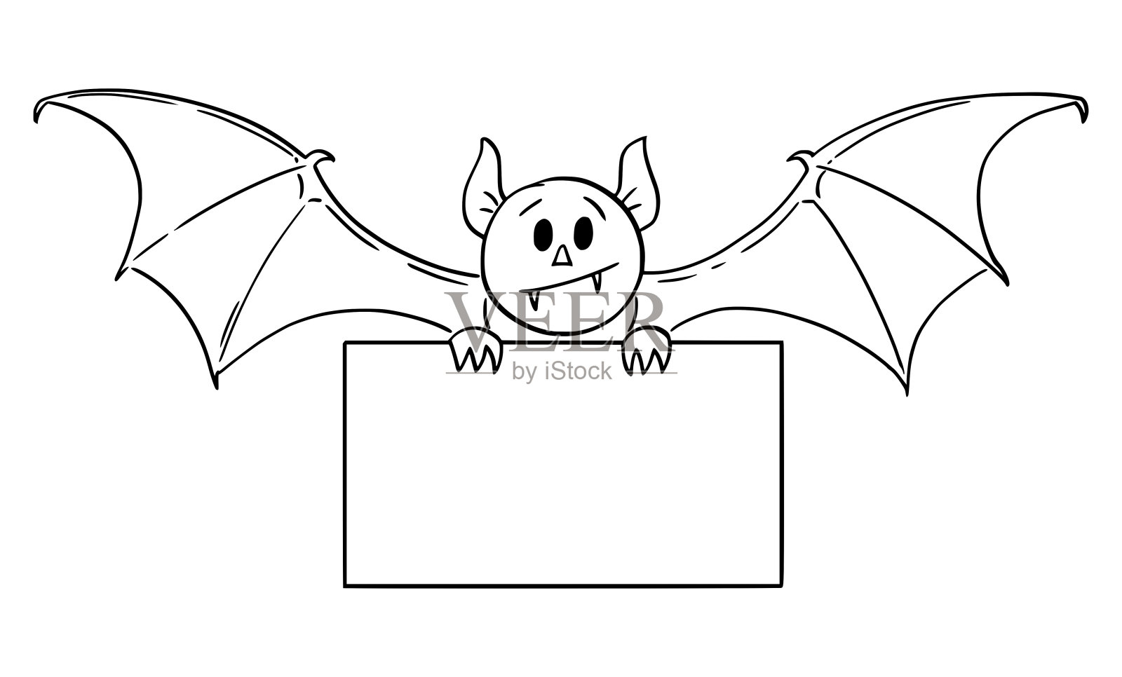 可怕可爱的万圣节蝙蝠怪物或持有空标志的生物的矢量卡通插图插画图片素材