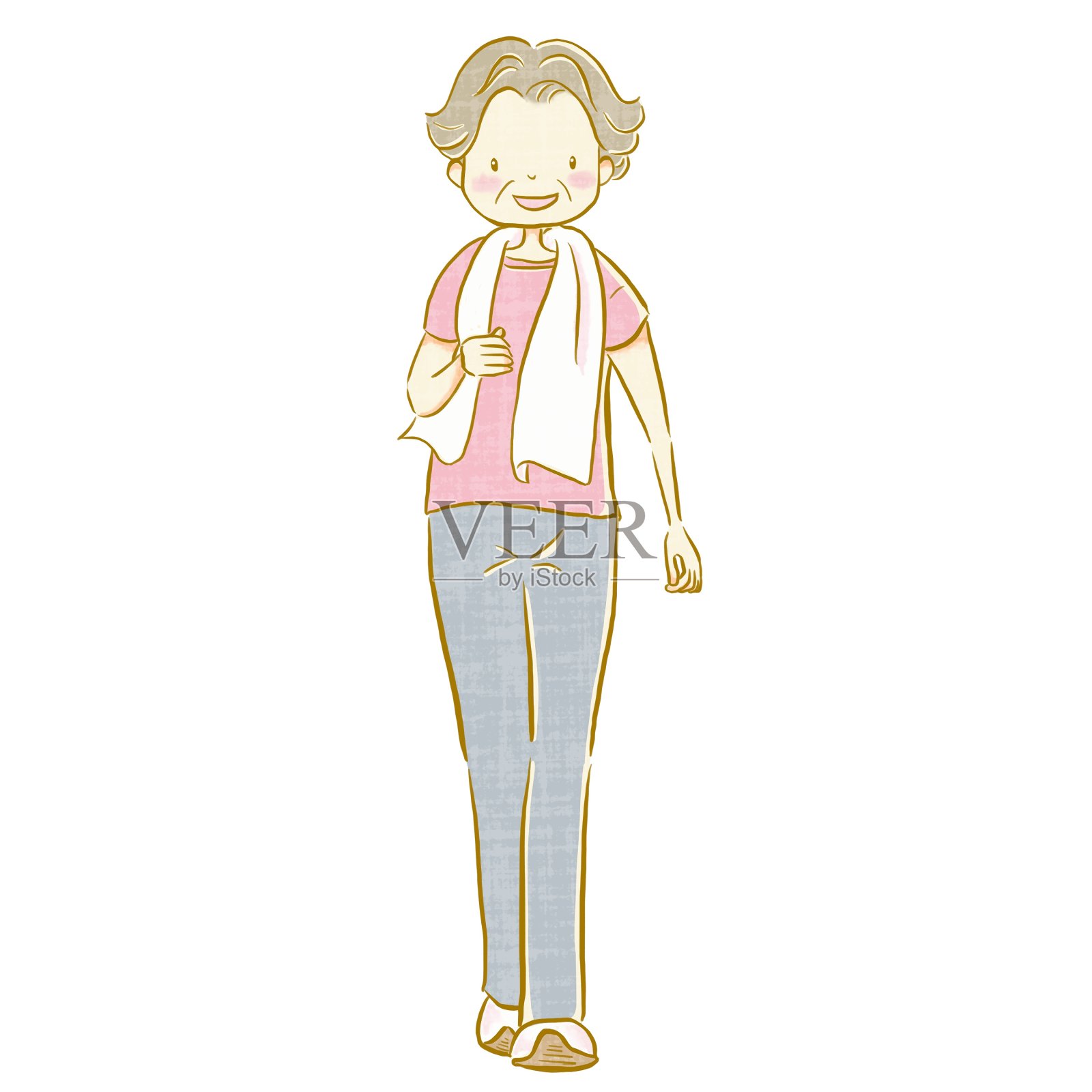 健康的老年妇女走路的插图插画图片素材