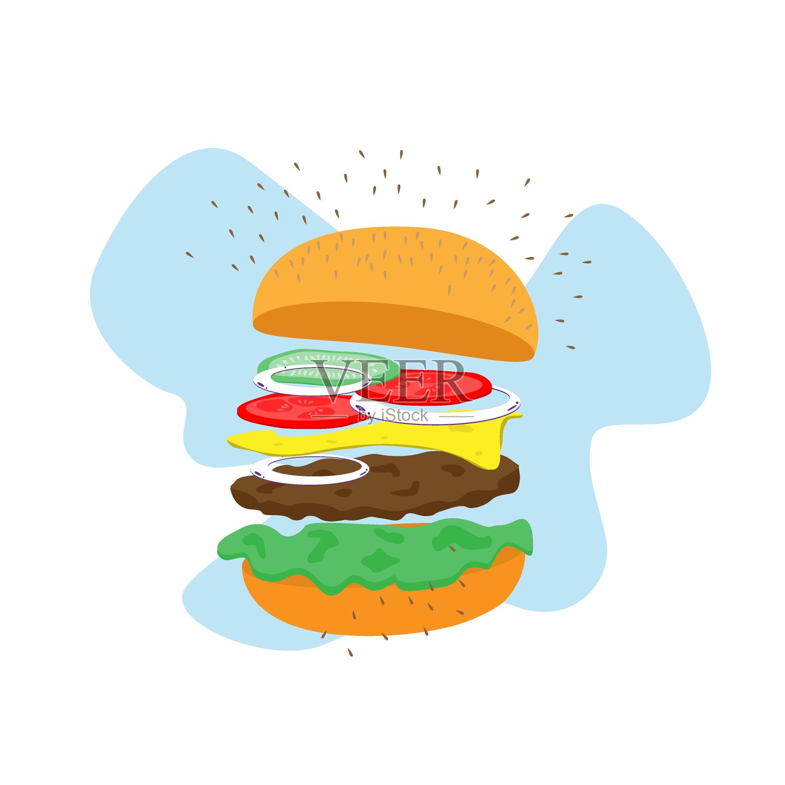 在白色背景上分离的汉堡包矢量设计元素图片