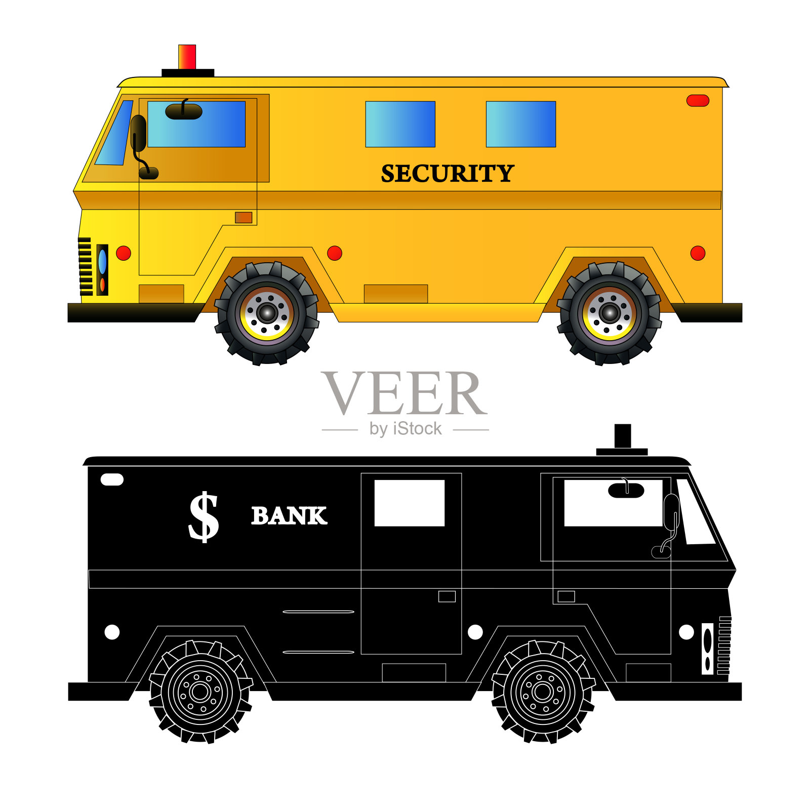 银行装甲车，矢量孤立的图标与剪影插画图片素材