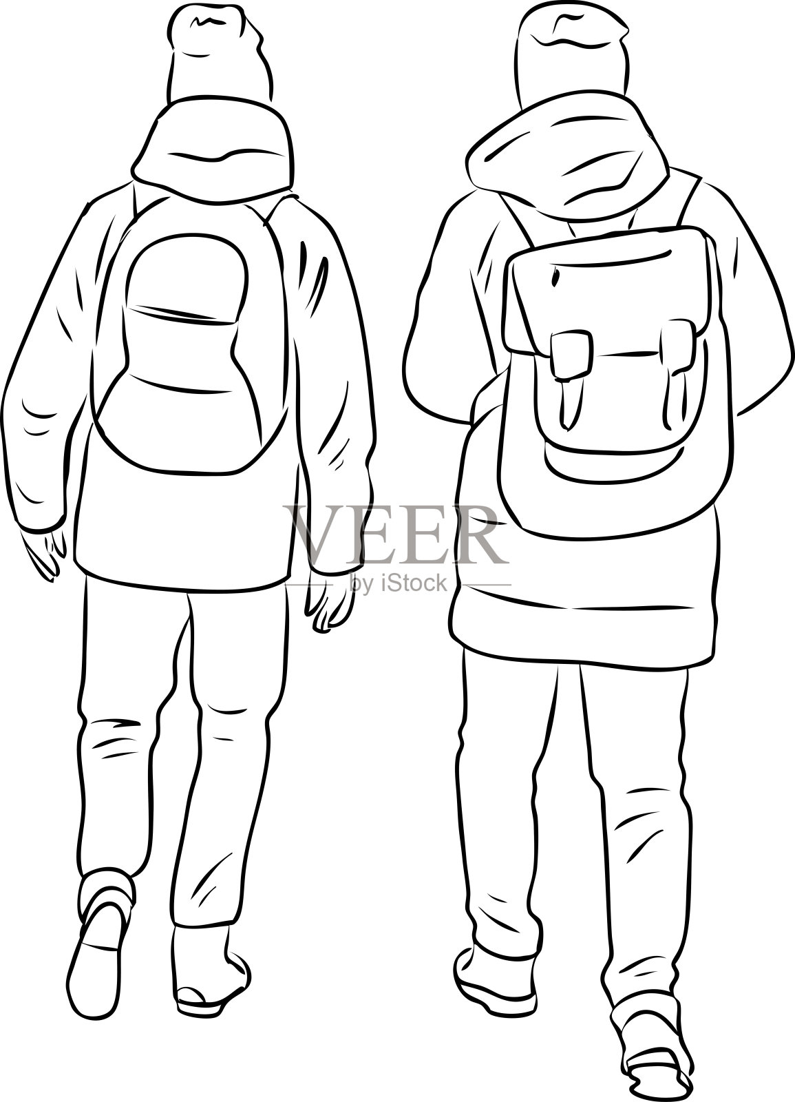 矢量轮廓画的两个十几岁的男孩去户外插画图片素材