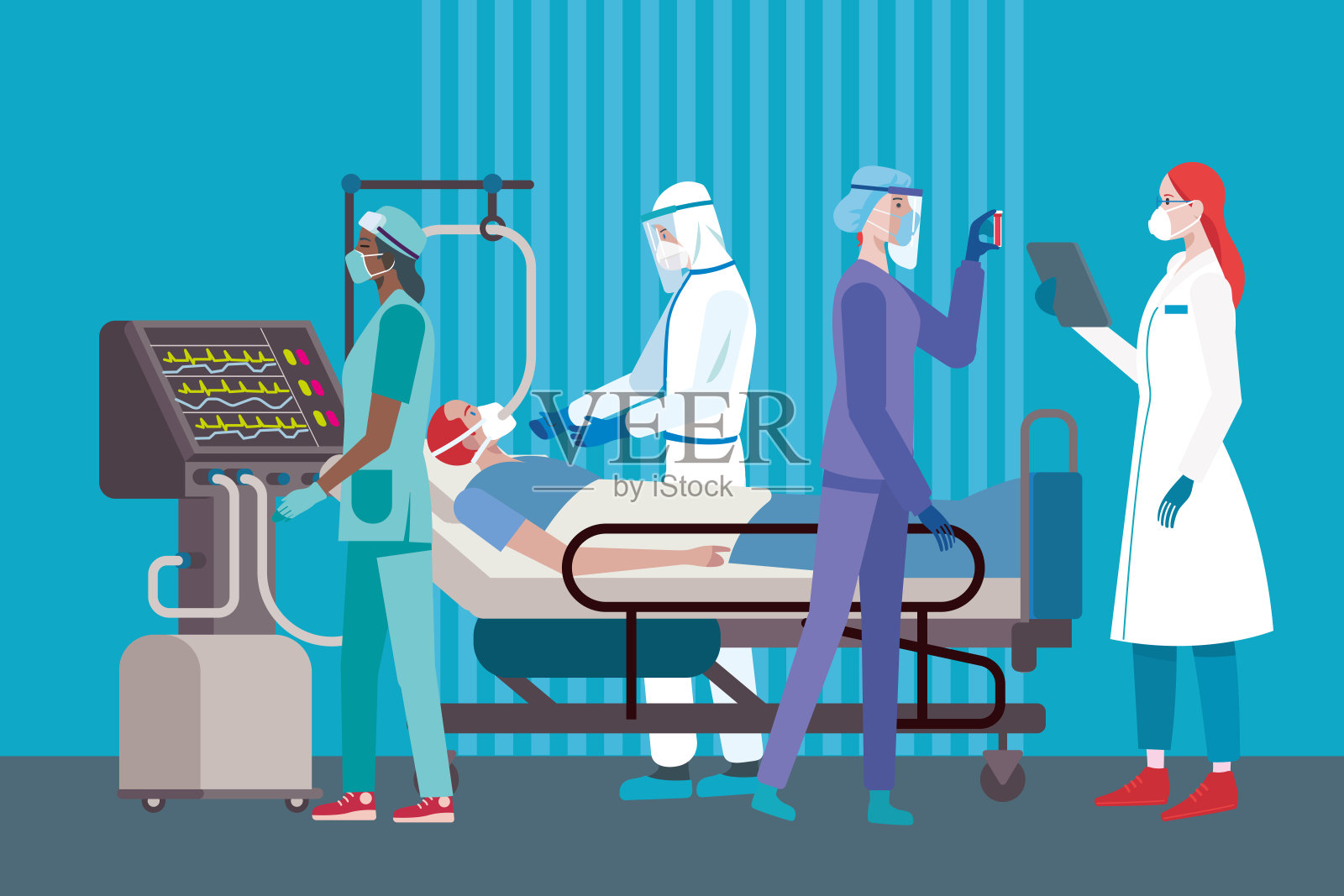 重症监护室的冠状病毒患者插画图片素材