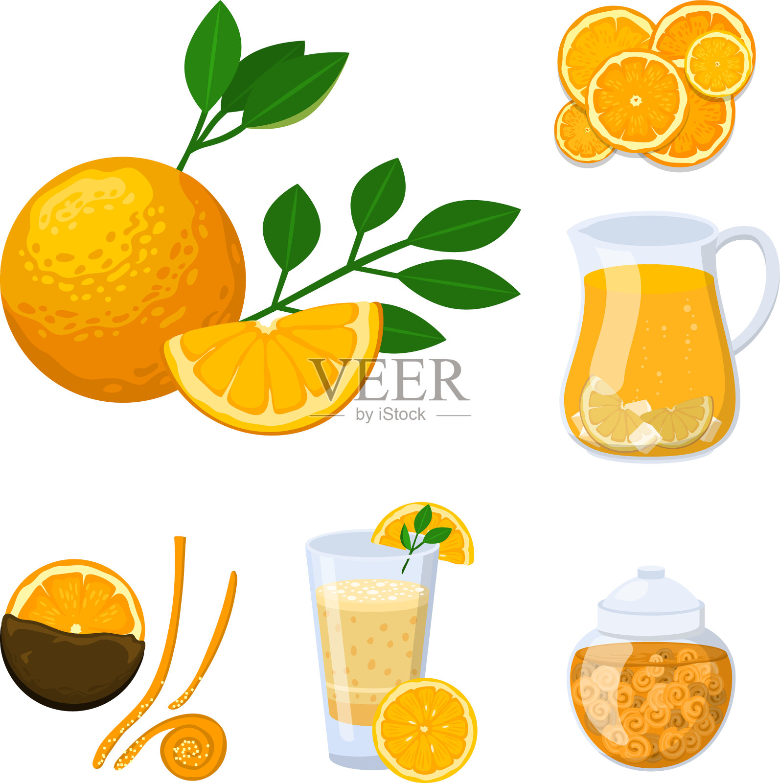 橙子及橙子制品纯天然插画图片素材