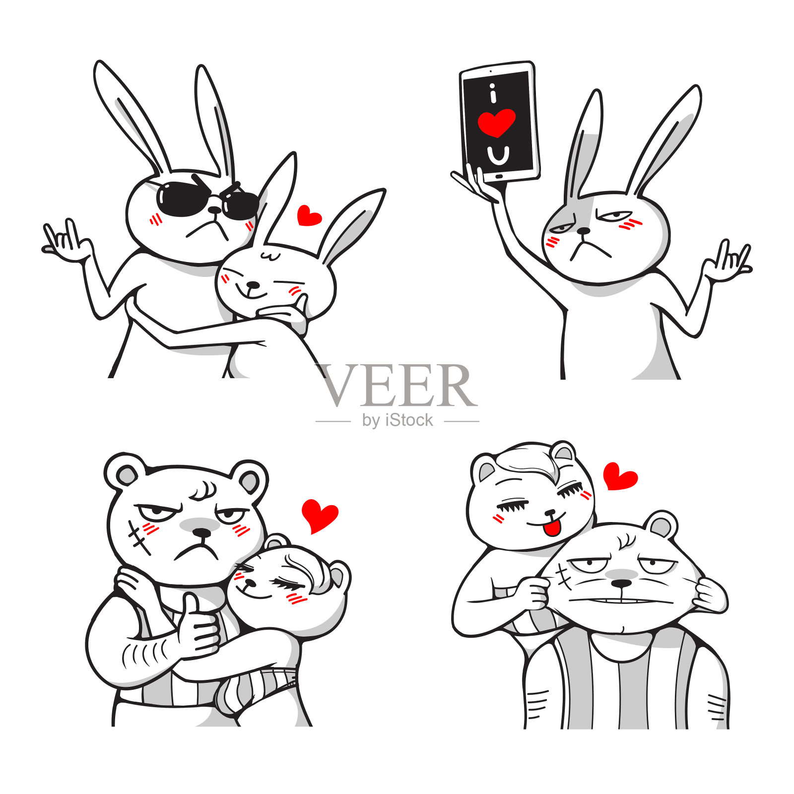 夫妻熊兔甜蜜爱情，幸福卡通风格设计元素图片