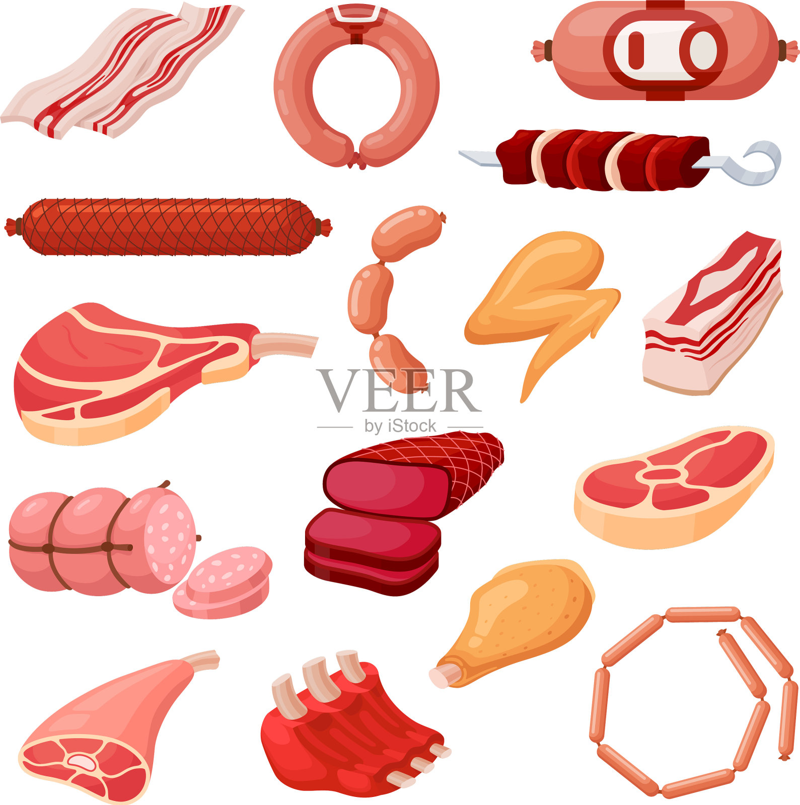 肉类产品组插画图片素材