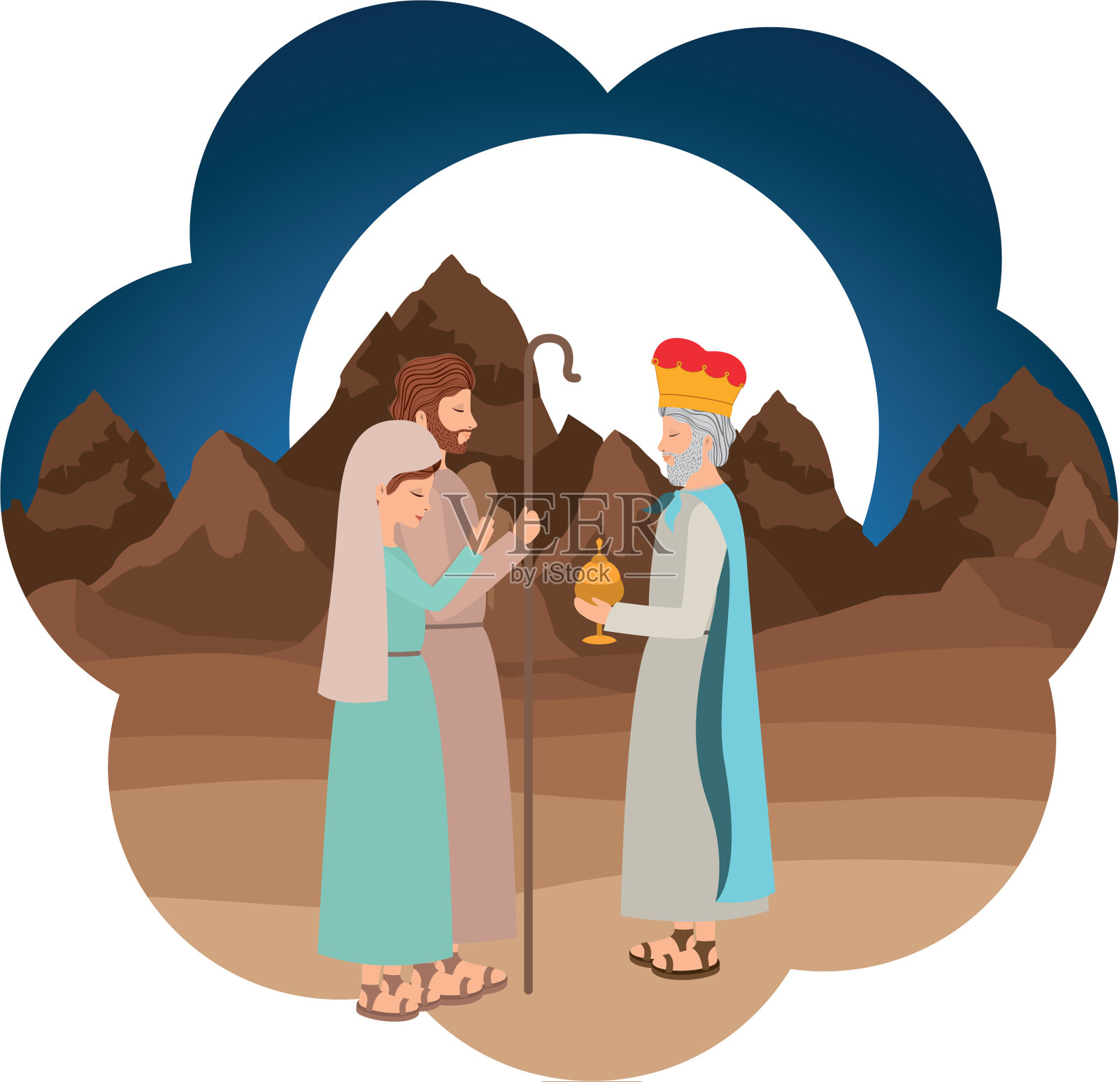 有圣人约瑟夫和圣母玛利亚的智者插画图片素材