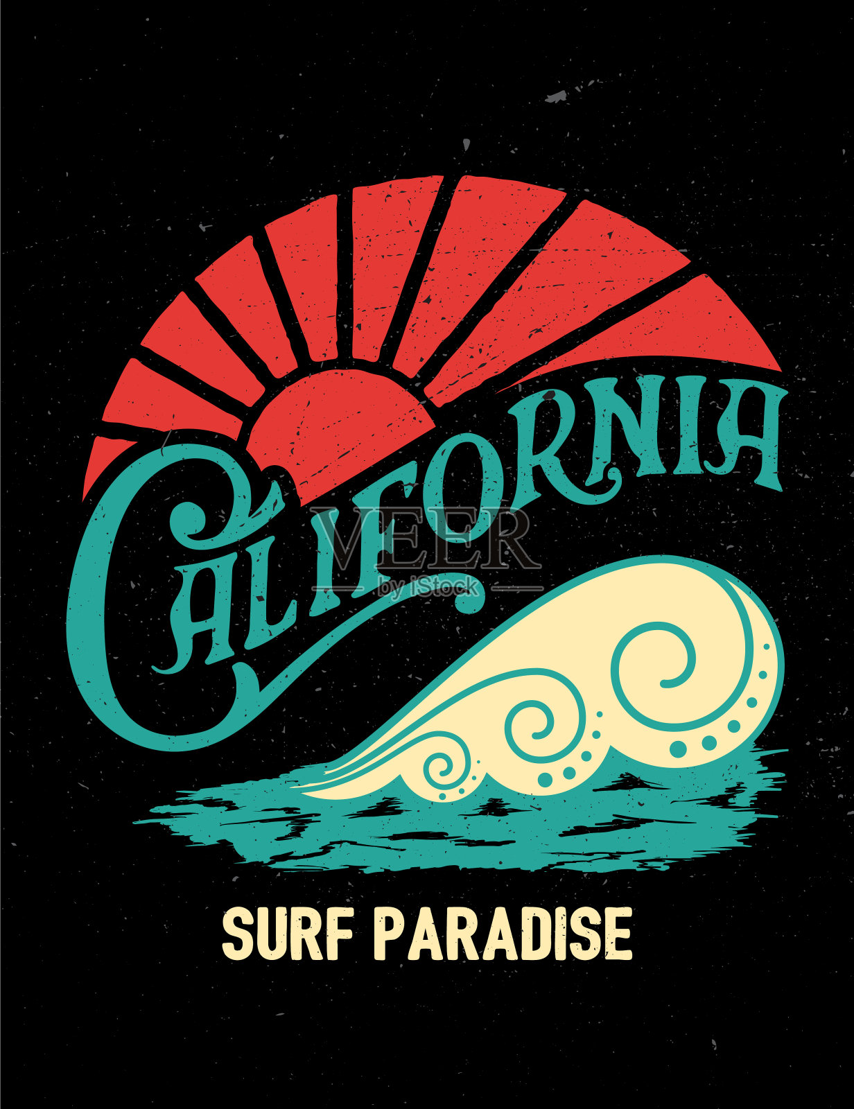 加州老式印刷冲浪图形插画图片素材