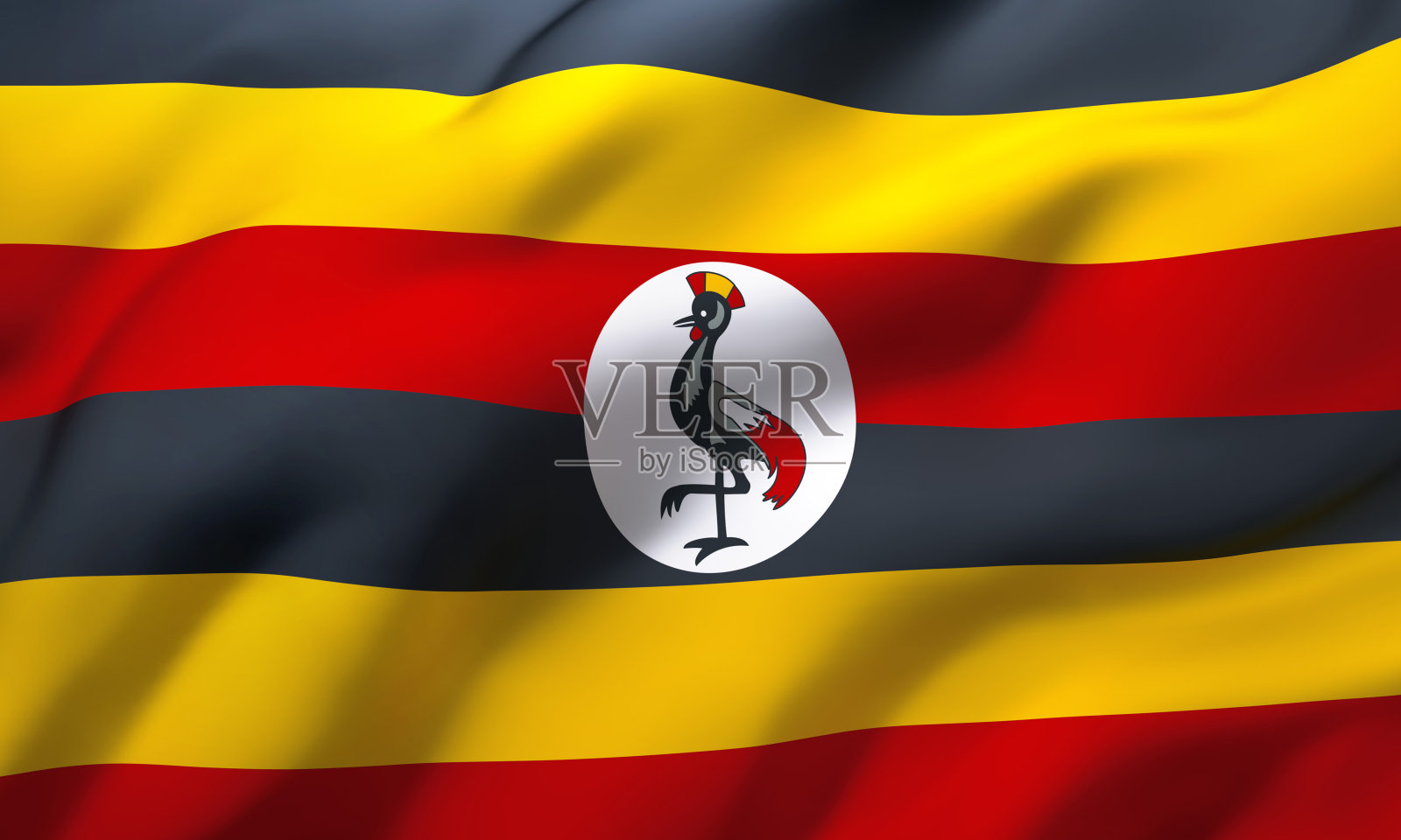 乌干达的旗帜在风中飘扬照片摄影图片