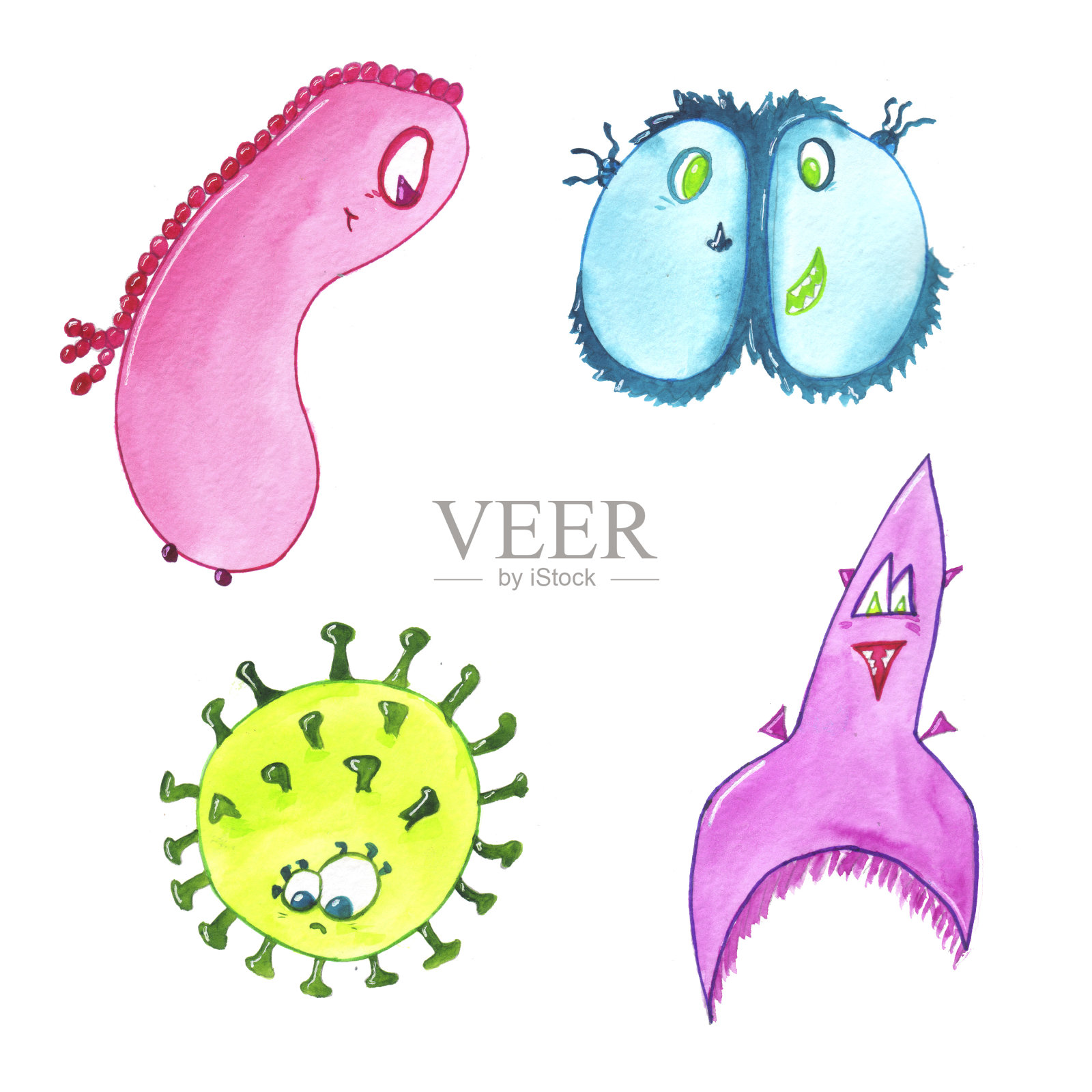 包括冠状病毒在内的四种病毒。插画图片素材