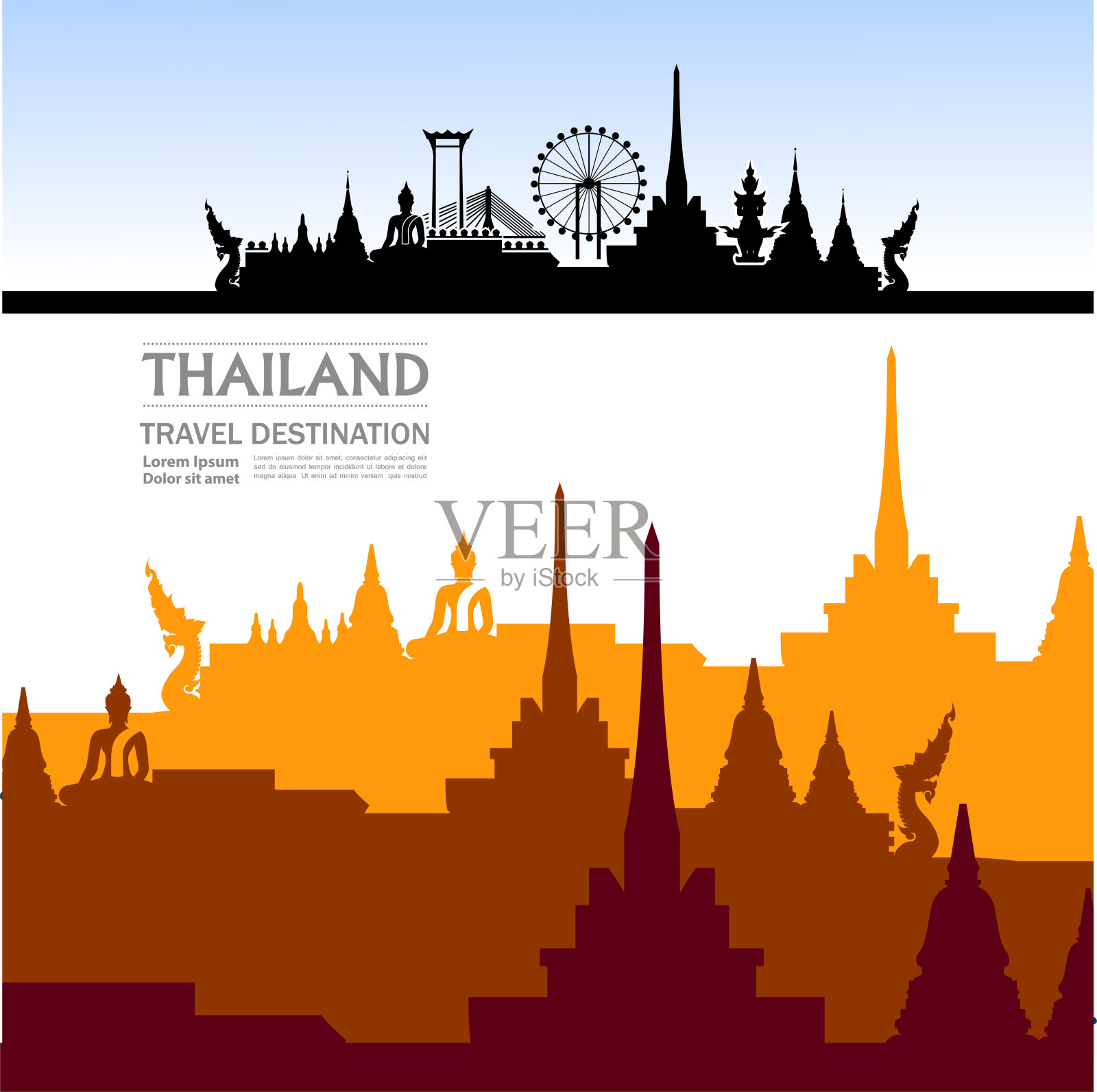 泰国旅游目的地大矢量插图。插画图片素材