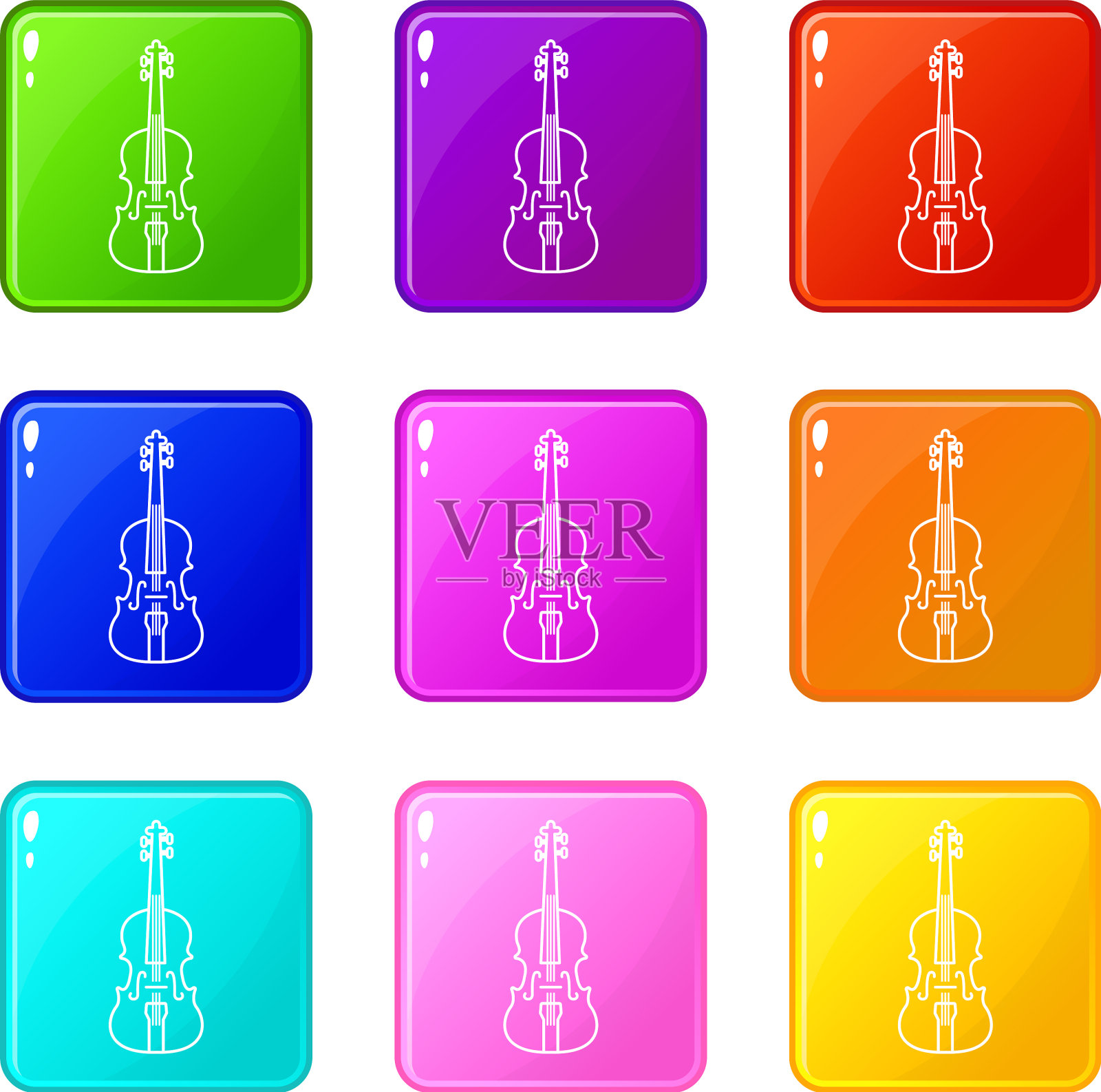 小提琴图标集9种颜色的集合图标素材