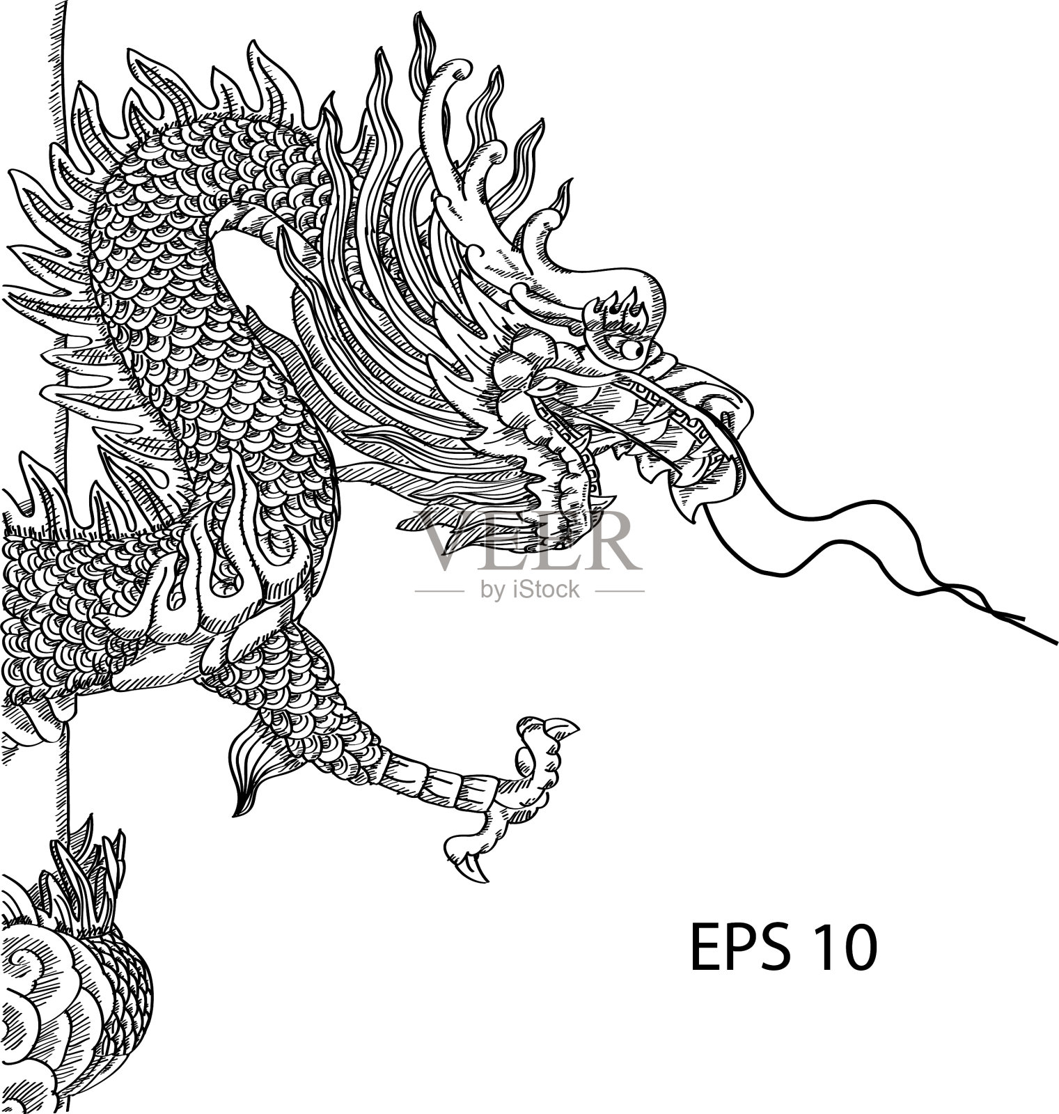 中式龙雕线条勾勒插画图片素材