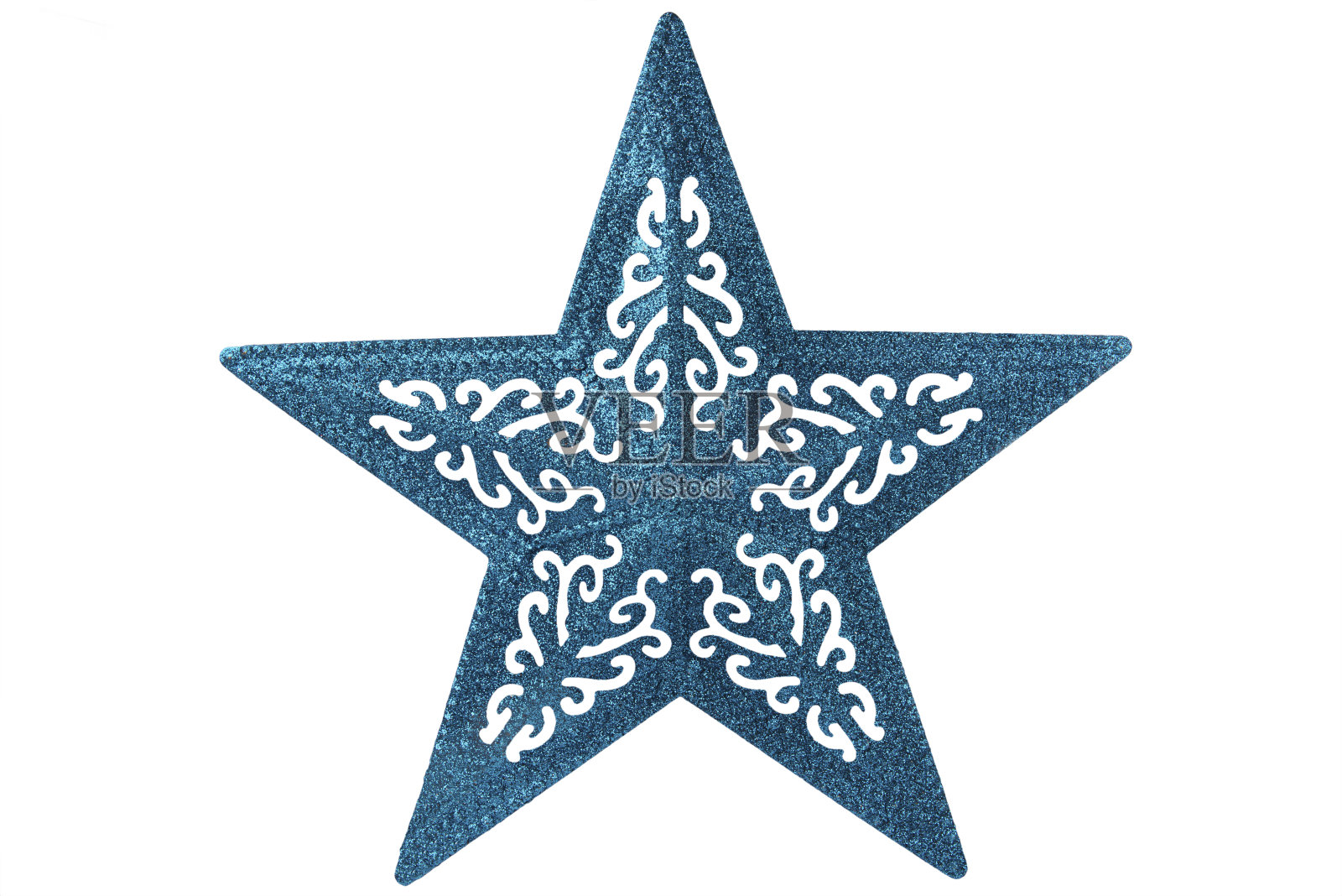 闪亮的大蓝星作为圣诞装饰。照片摄影图片