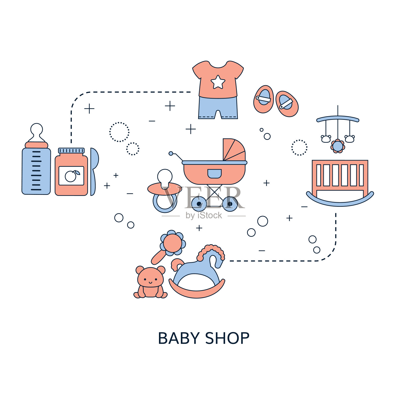 概念婴儿商店与婴儿项目图标。插画图片素材