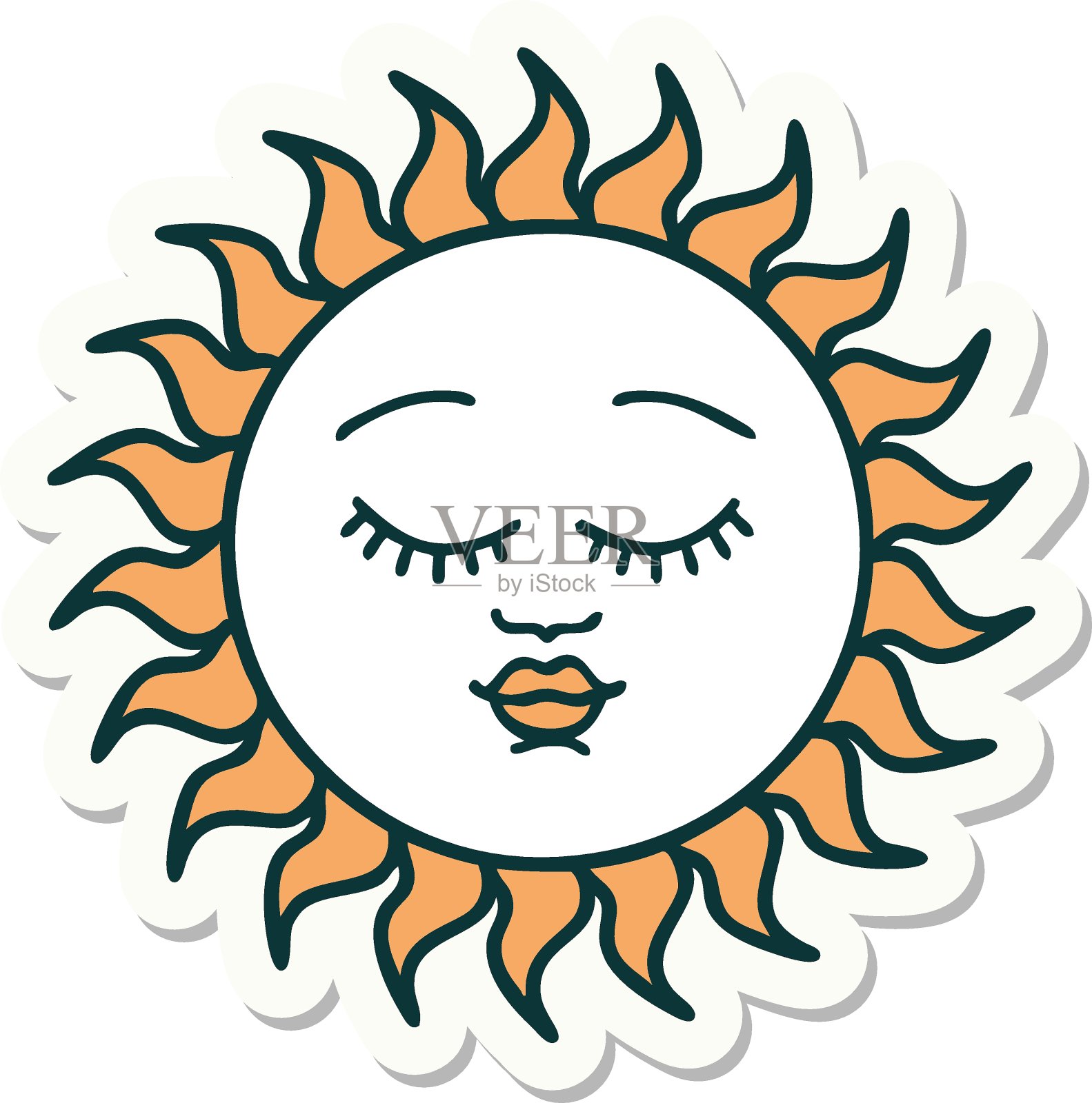 纹身风格贴纸的一个太阳与脸插画图片素材