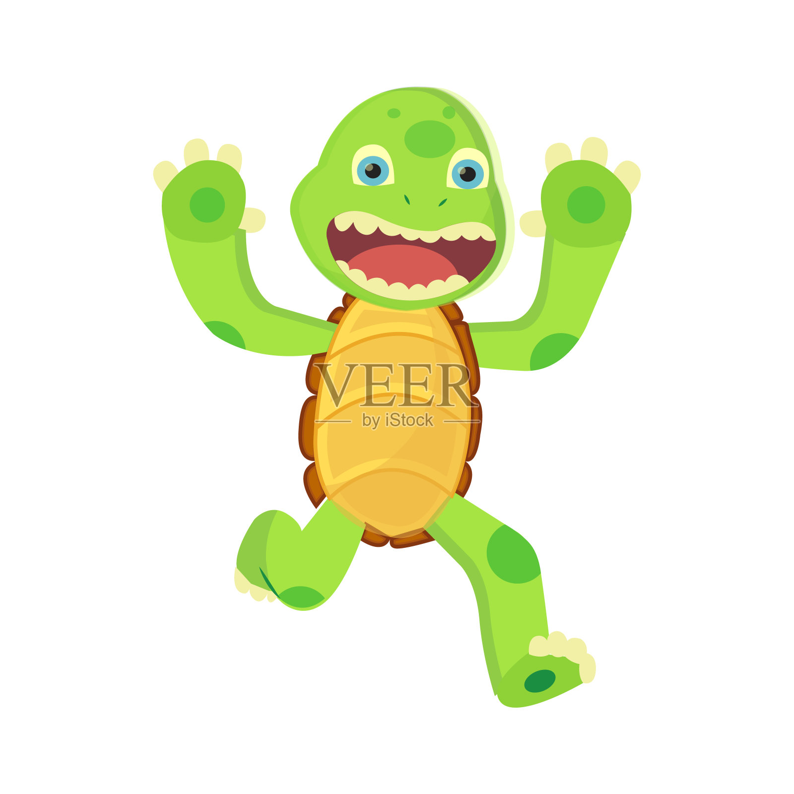快乐的年轻卡通乌龟跑，试图吓唬。范妮的孩子。t恤矢量标志设计设计元素图片