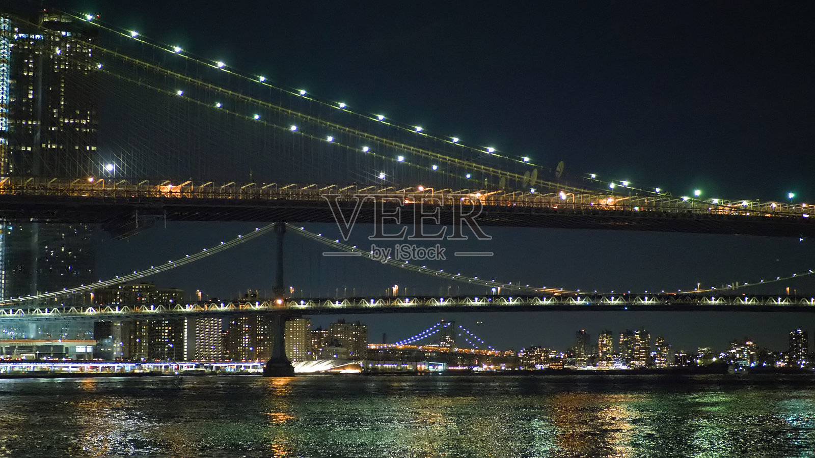 哈德逊河上的桥在晚上是一个浪漫的地方照片摄影图片