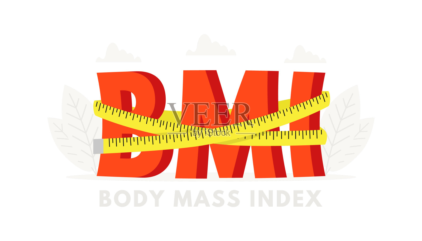 健康海报上的大号BMI和卷尺。身体质量指数旗帜的设计概念。插画图片素材