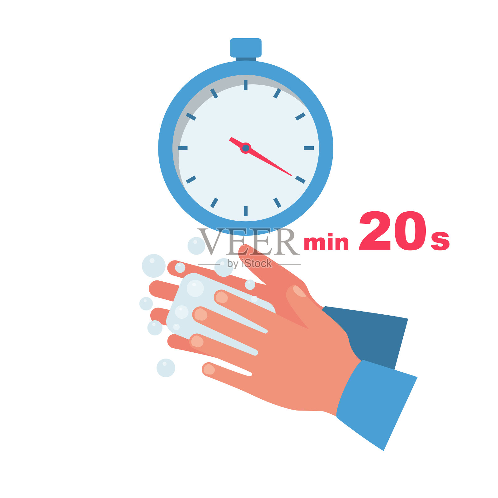 洗手的时候了。最短时间为20秒的秒表。插画图片素材