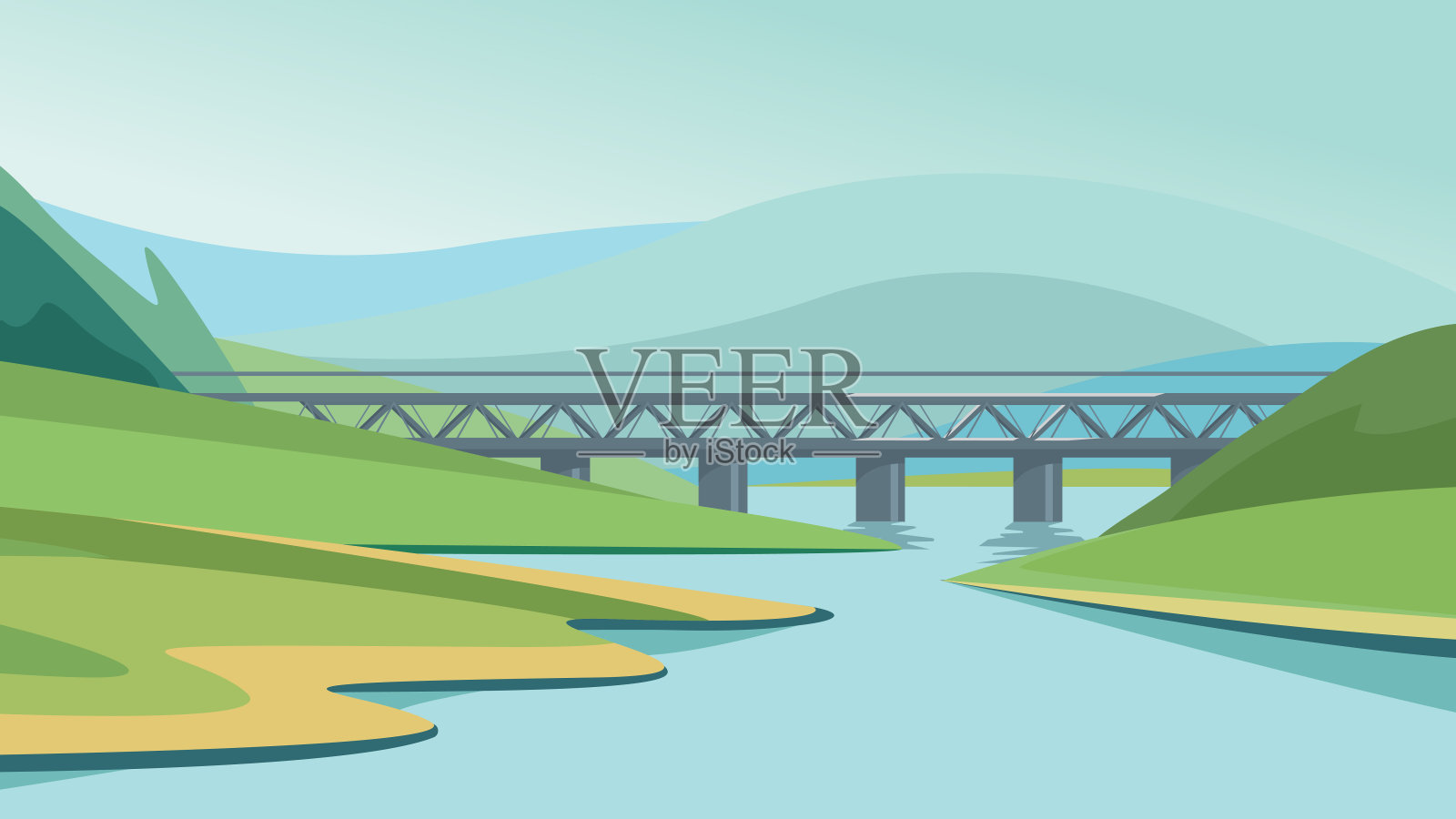 河上的桥。插画图片素材