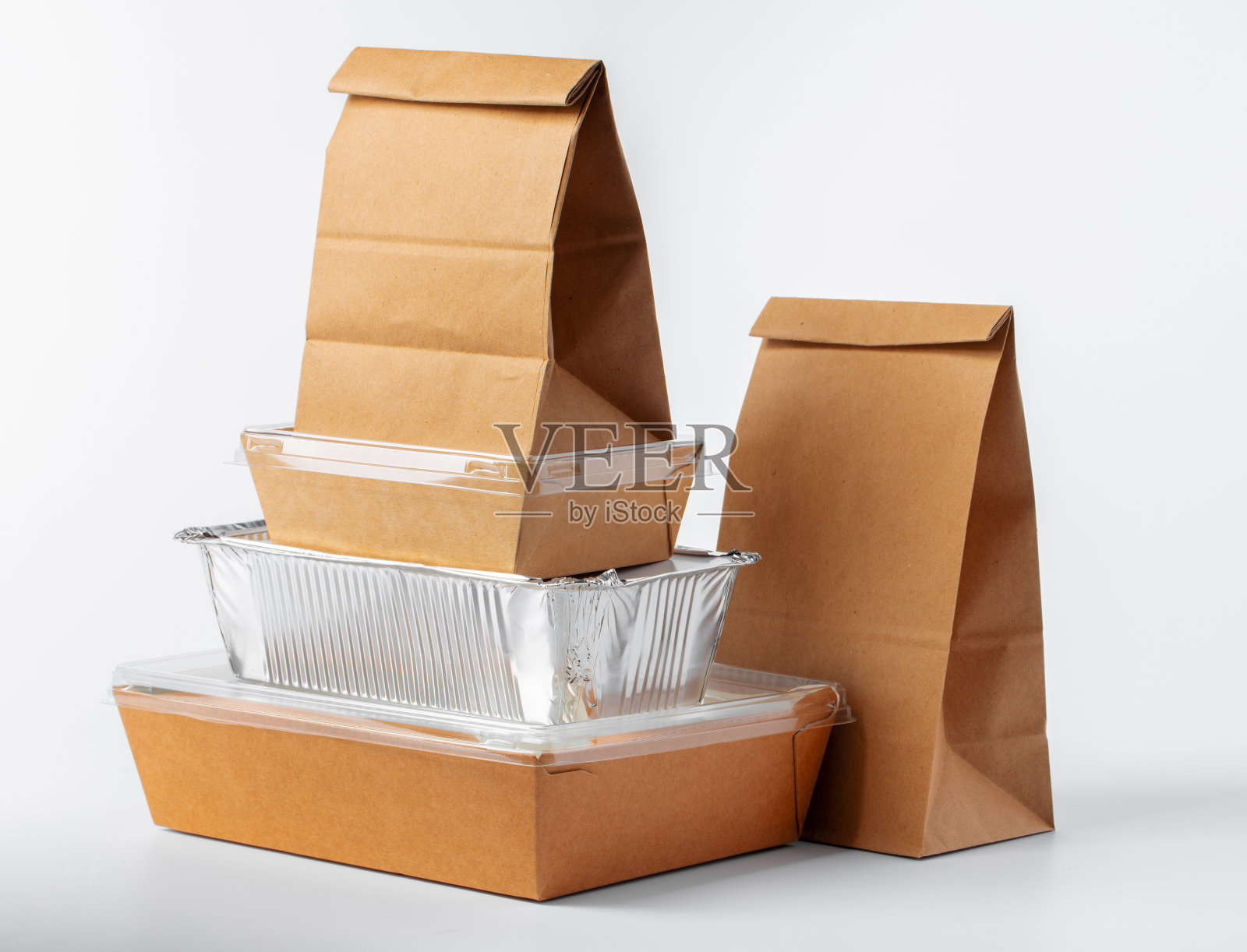 一套可回收的食品包装上的白色背景照片摄影图片