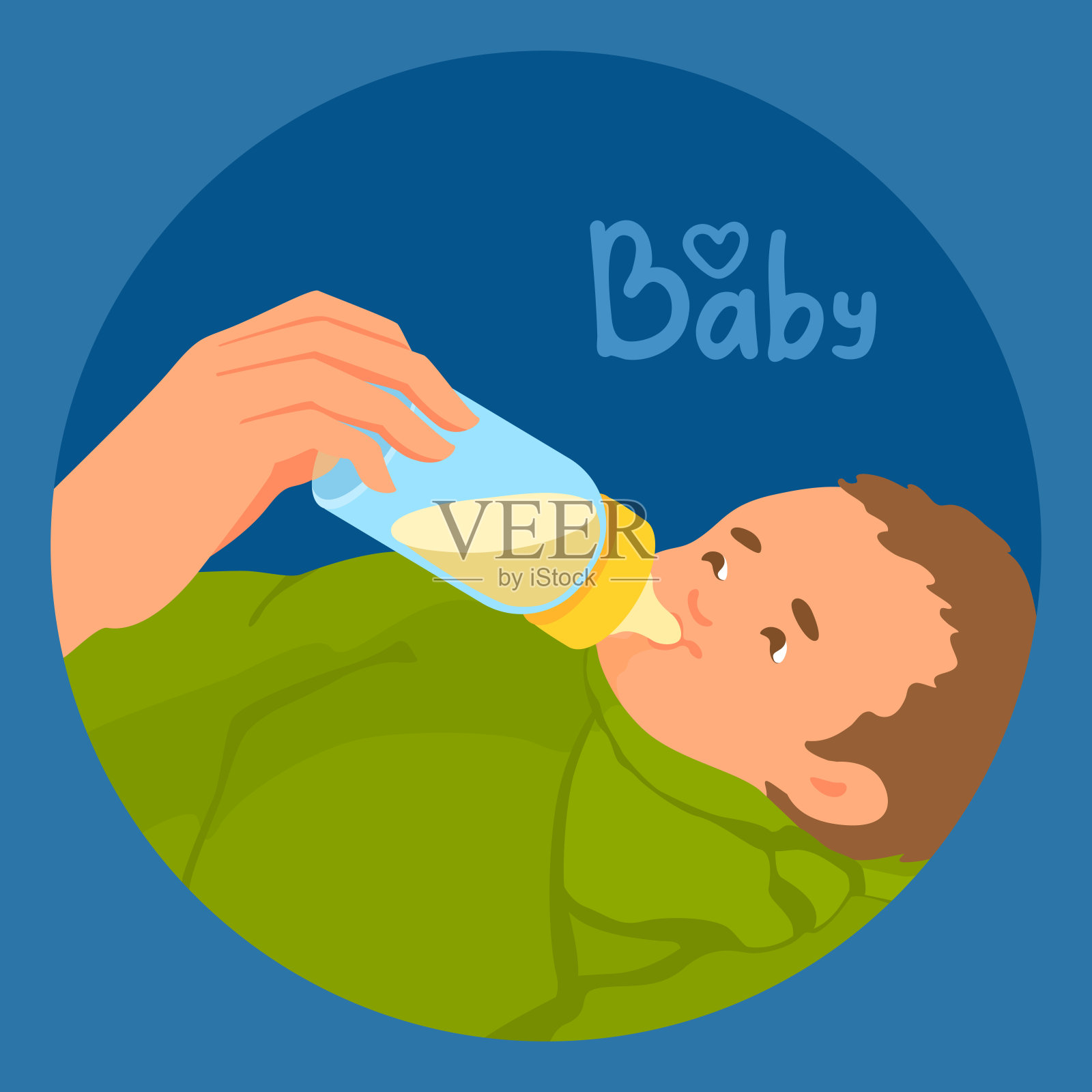 喂养婴儿的父母。新生儿用奶瓶喝牛奶。婴儿喝,吸吮。设计元素图片