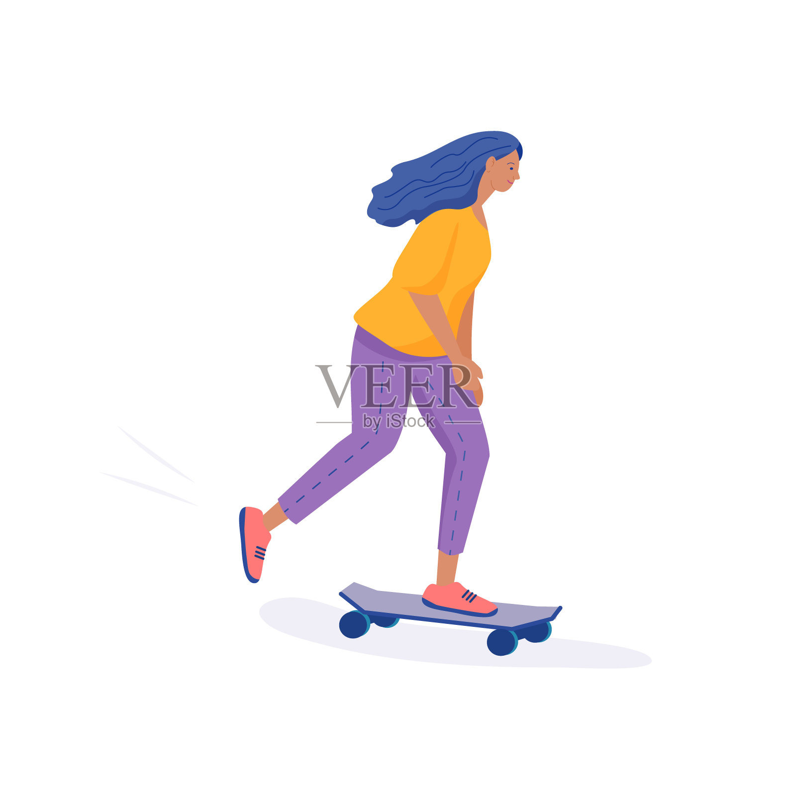 女孩在玩滑板。设计元素图片