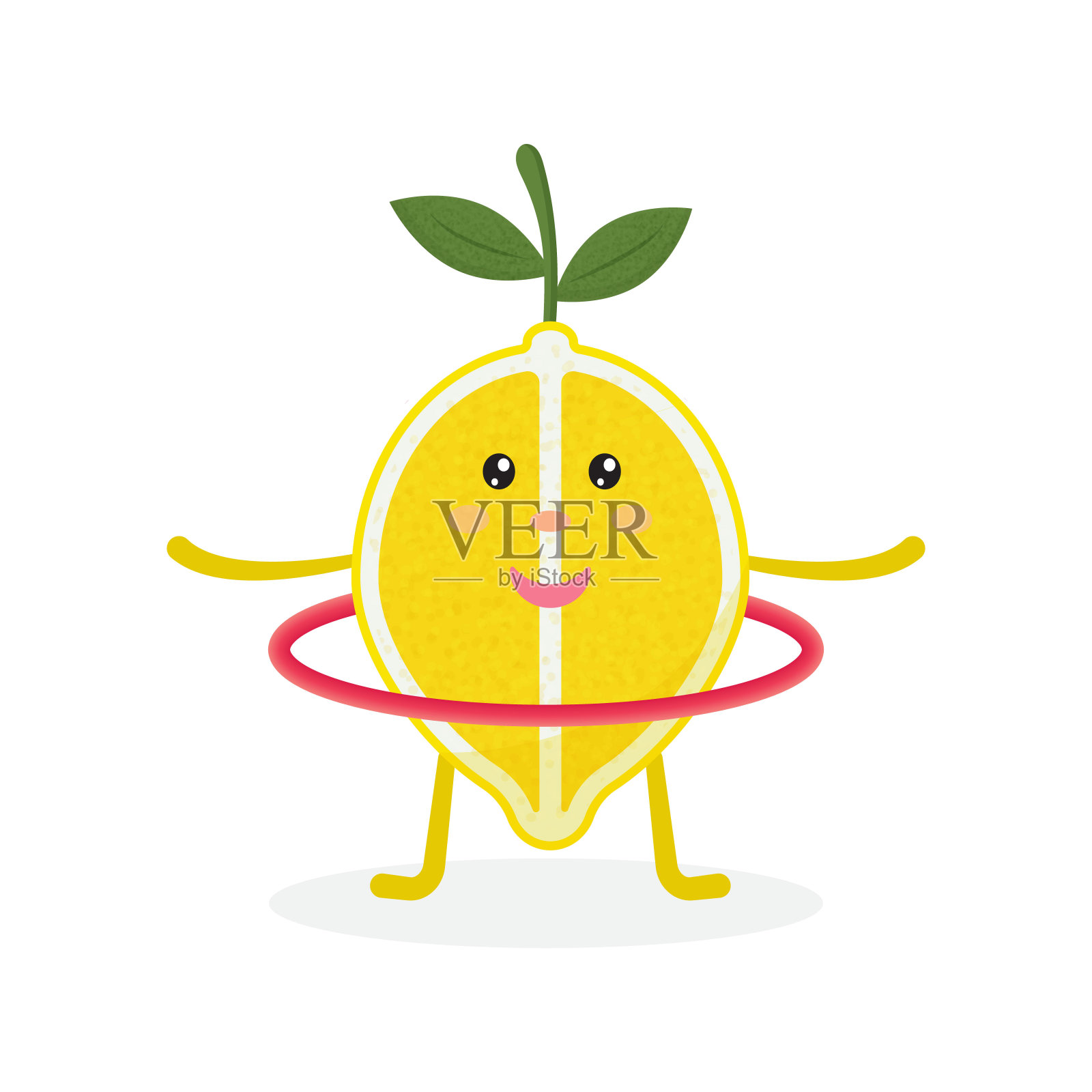 可爱的柠檬卡通人物正在练习呼啦圈。健康饮食。孤立的插图上的白色背景。健康、运动的生活方式理念插画图片素材
