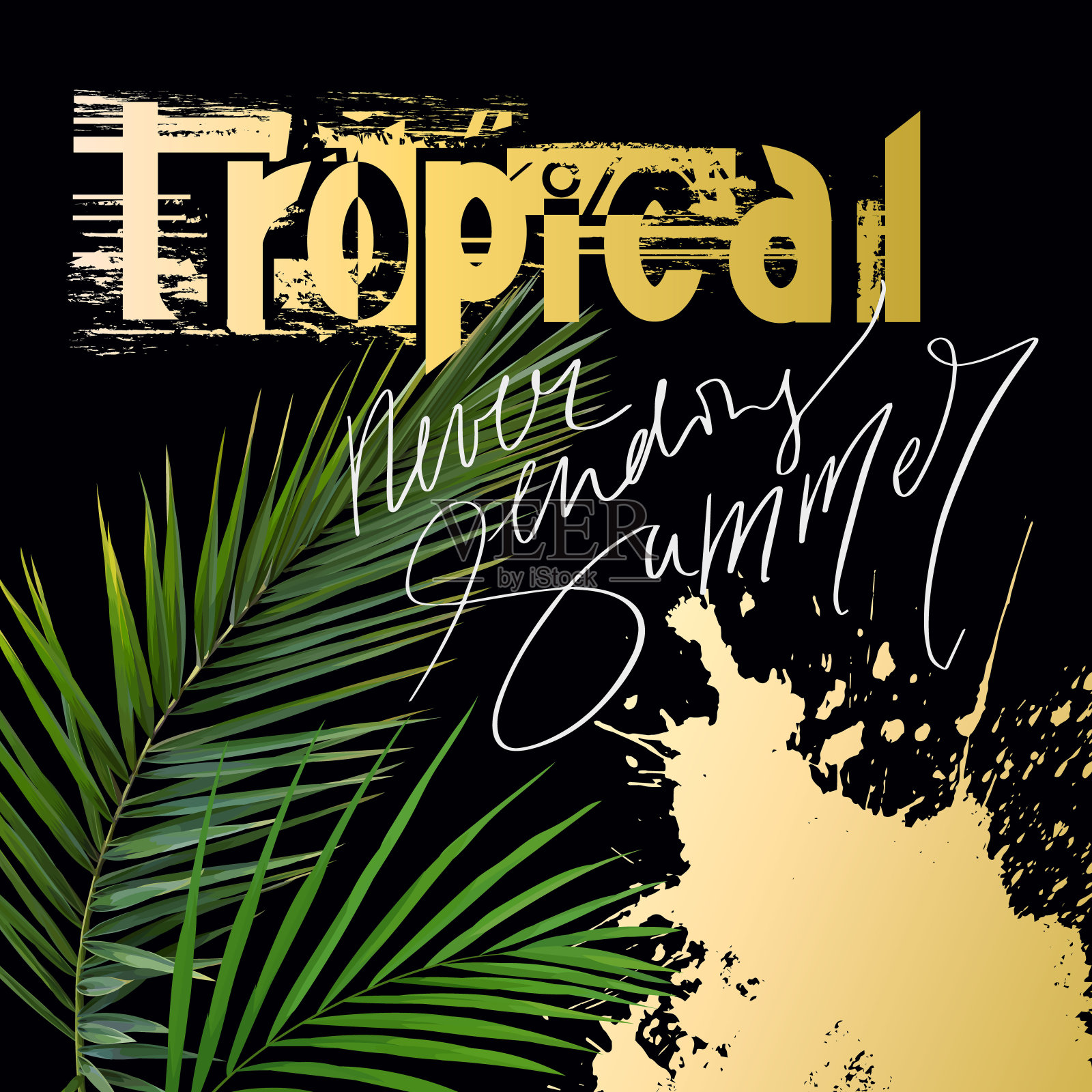 热带夏季印花与树叶的t恤设计插画图片素材