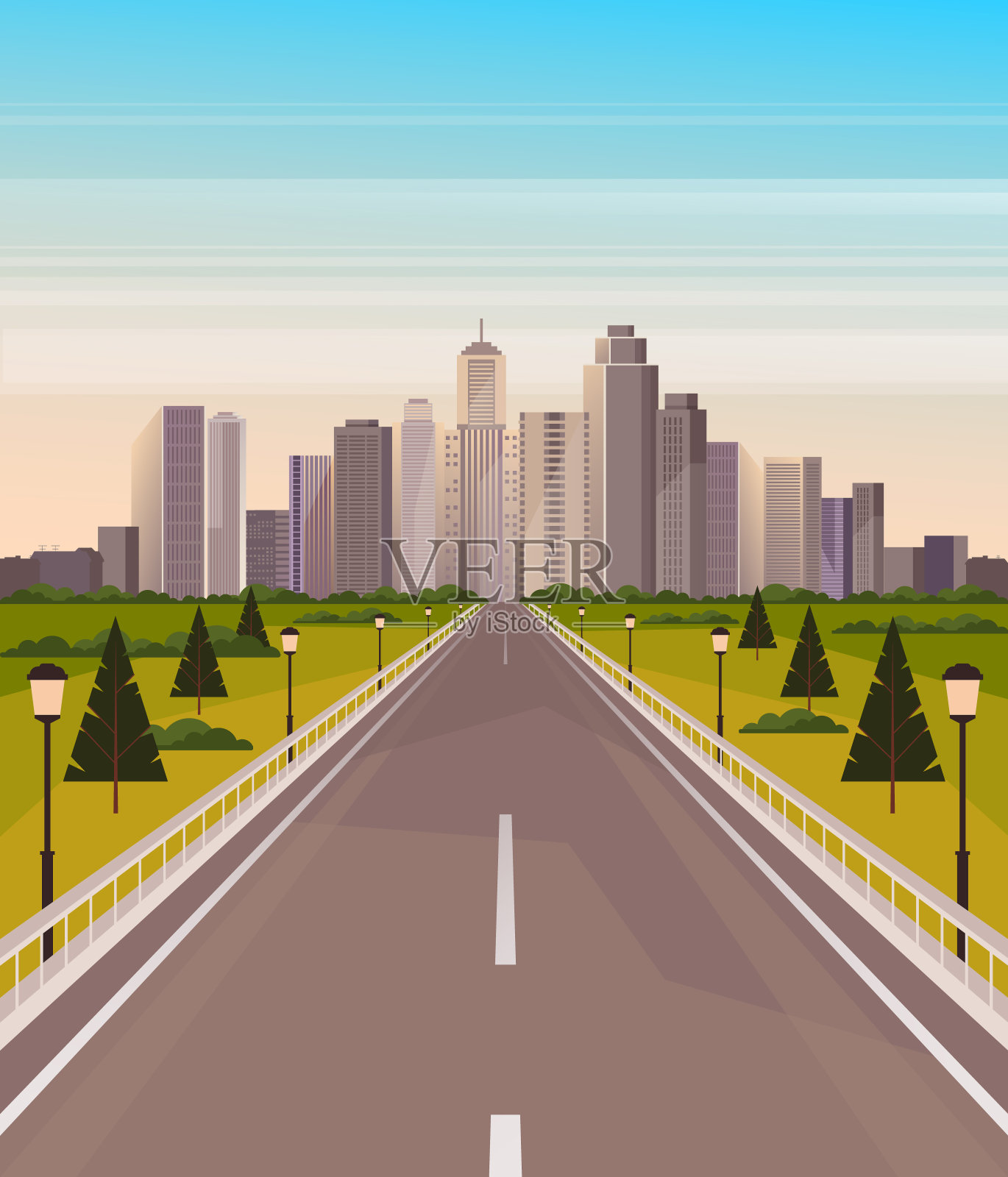 城市道路城镇概念。矢量平面卡通图形设计插图插画图片素材