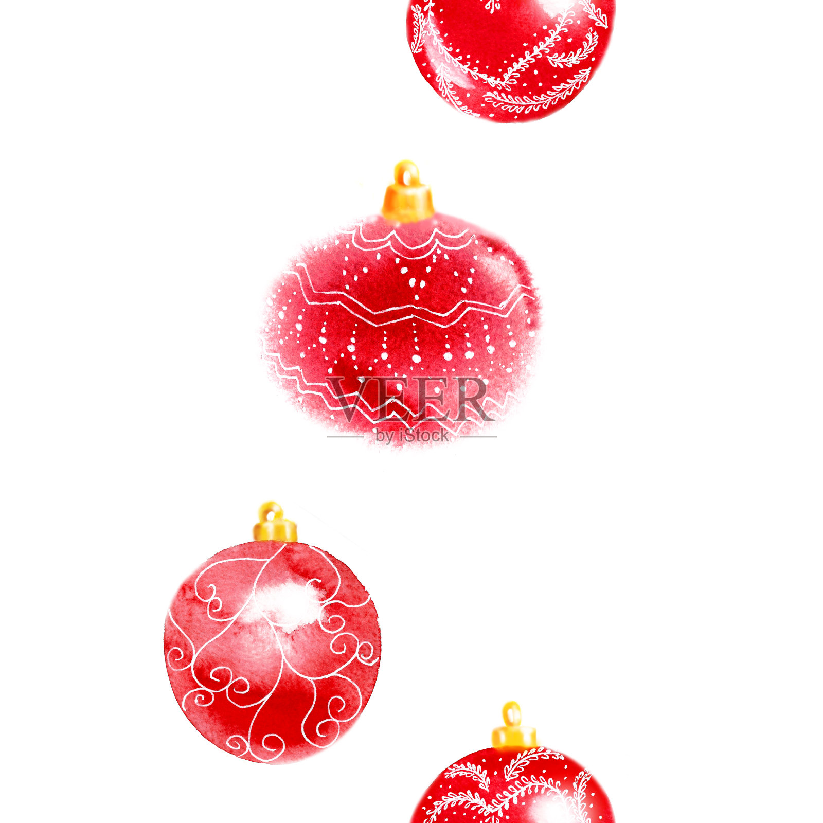 无缝条纹图案从闪亮的红色圣诞树球与装饰品。插画图片素材