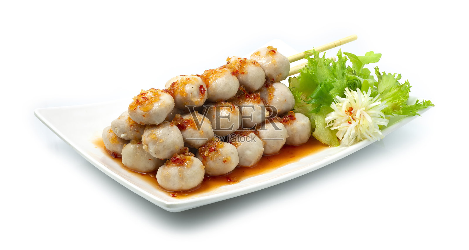泰国风味竹节肉丸，以泰国街头小吃而闻名照片摄影图片