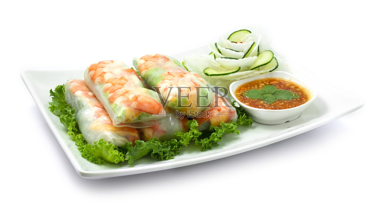 越南鲜菜虾春卷越南传统美食照片摄影图片