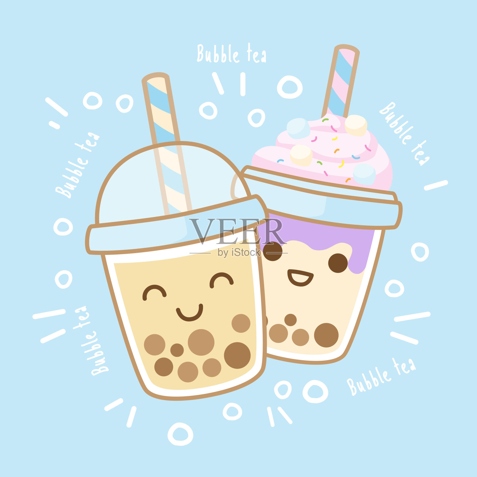 珍珠奶茶，美味饮品，台湾奶茶，珍珠奶茶，可爱贴纸，矢量插画插画图片素材