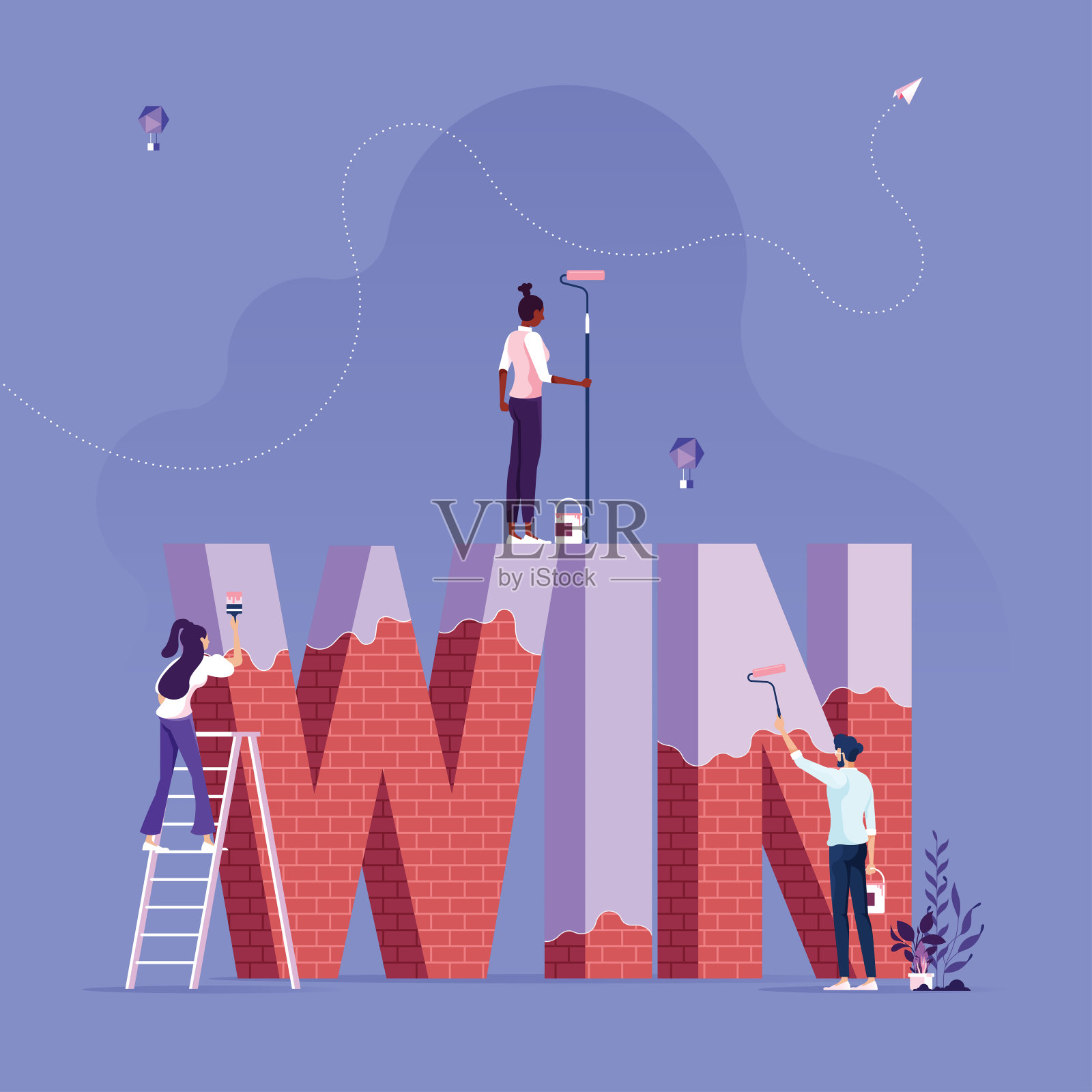 企业集团建设，画字赢——企业成功理念插画图片素材