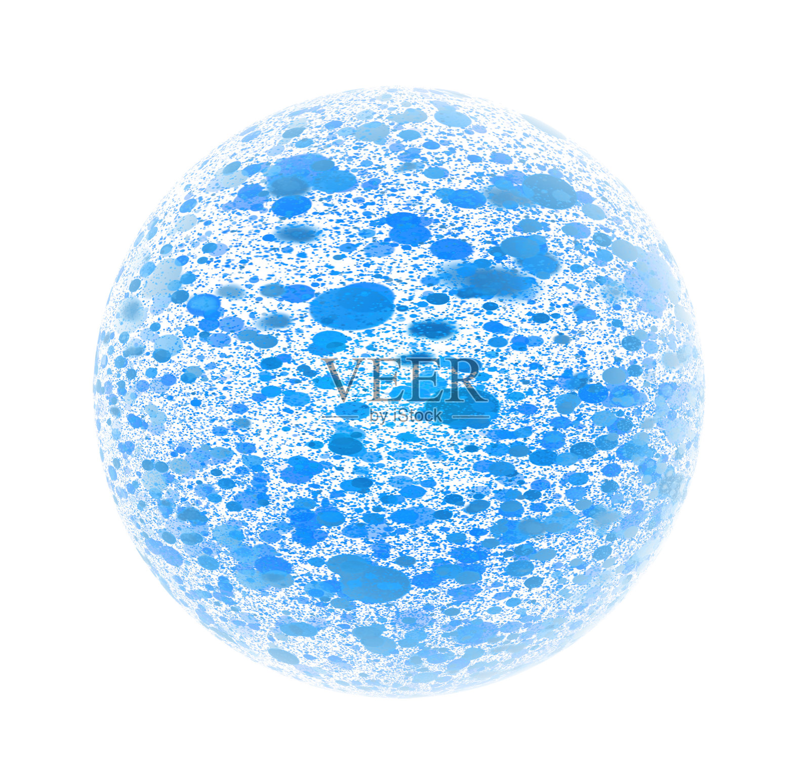 在白色背景上隔离的球体内流动的蓝色粒子设计元素图片