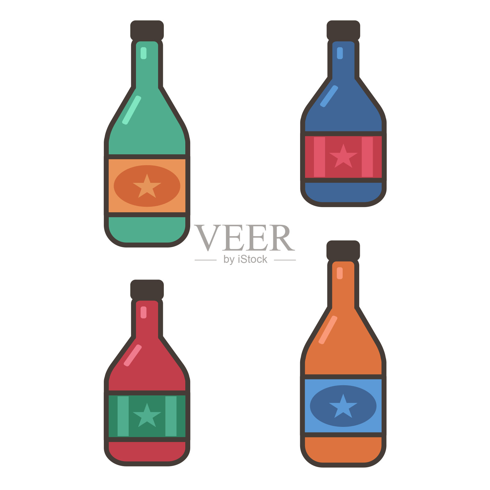 一组酒瓶孤立在白色背景插画图片素材