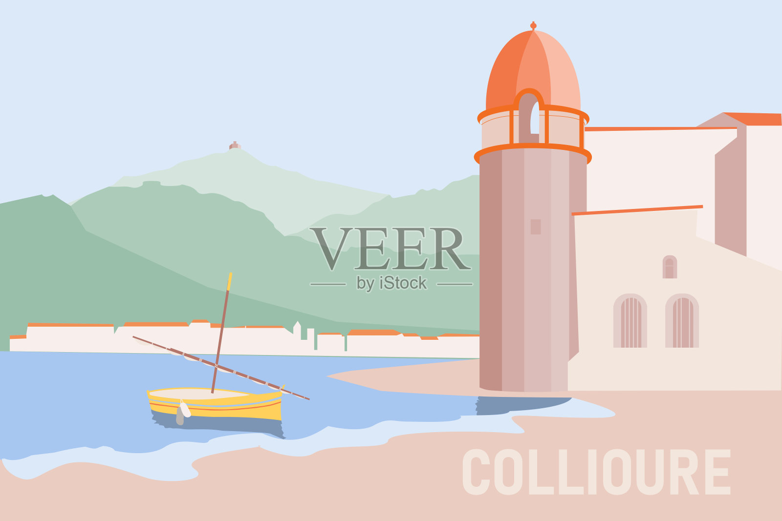 科利乌尔风景和历史的贝城，在法国南部 库存图片. 图片 包括有 海岸线, 地中海, 小船, 蓝色, 有历史 - 51586725