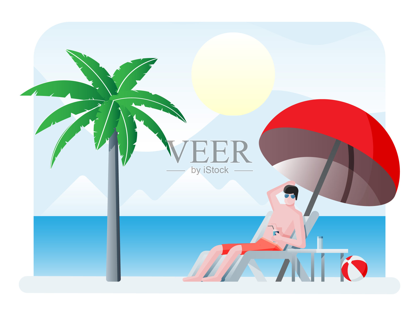 海滩上的棕榈树景观插画图片素材