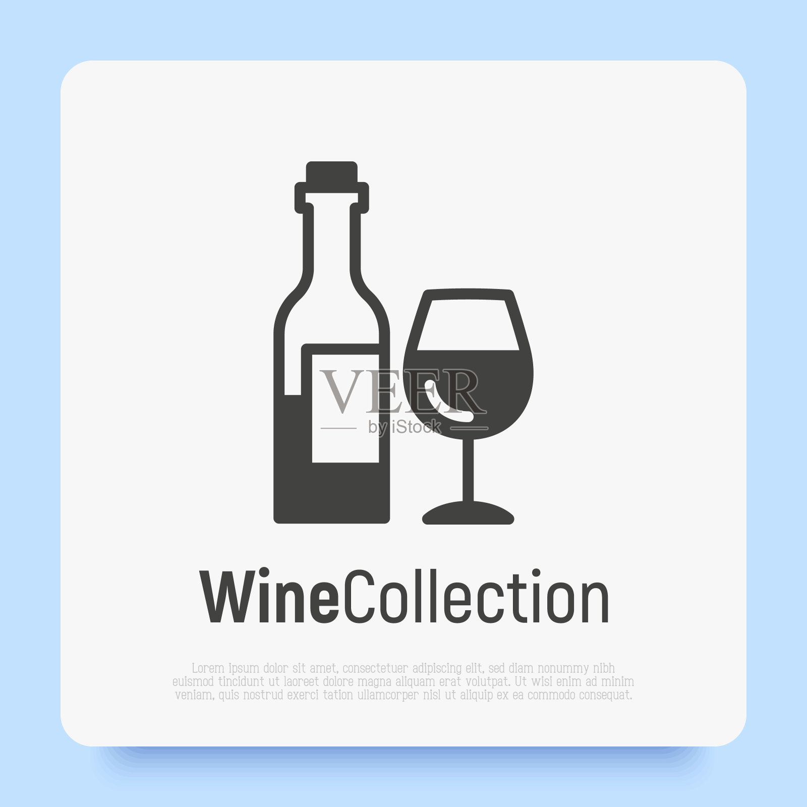 标识为酒吧和葡萄酒制造。酒杯和酒瓶。细线图标。现代向量插图。图标素材