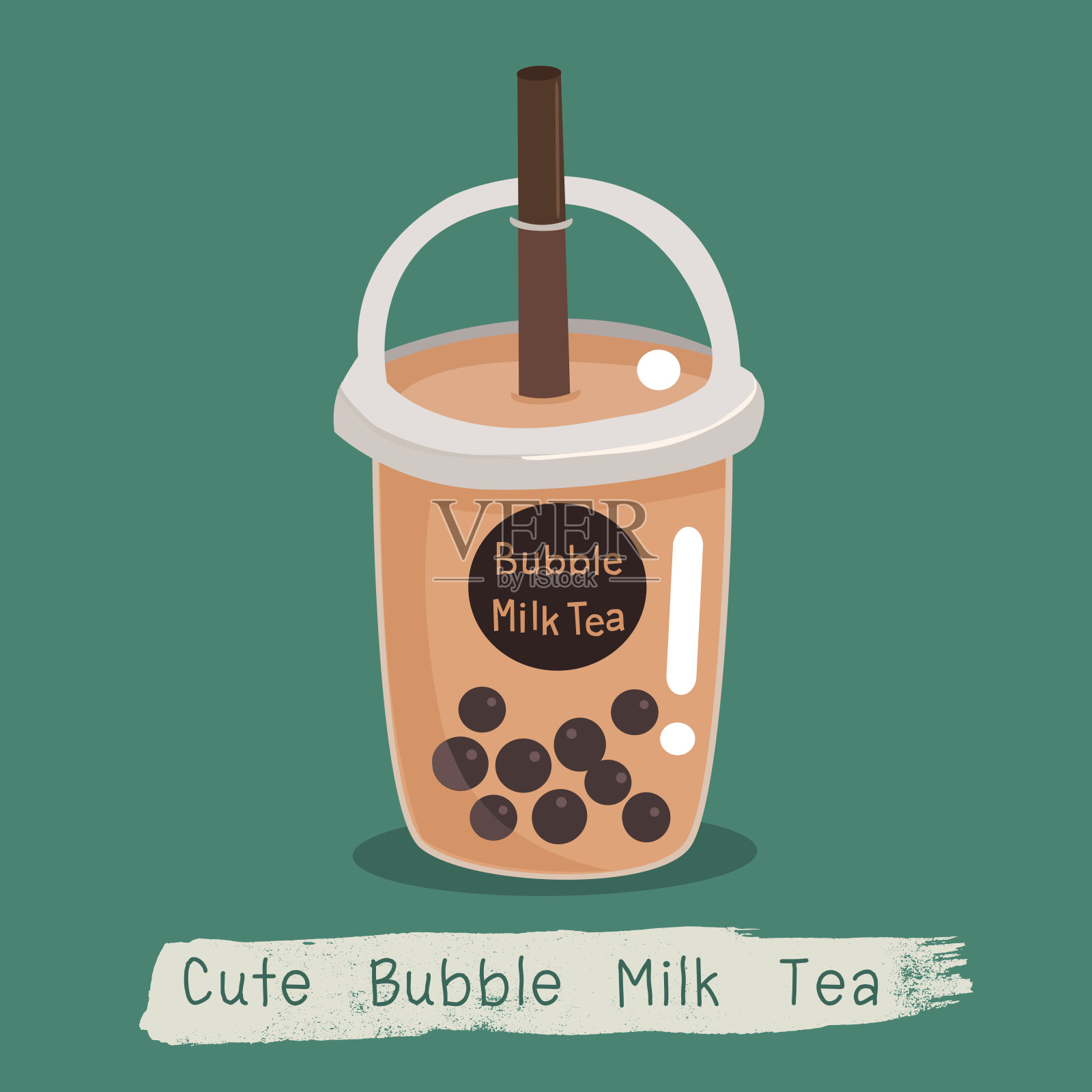 泡泡奶茶。黑珍珠是台湾著名的流行饮料杯。插画图片素材