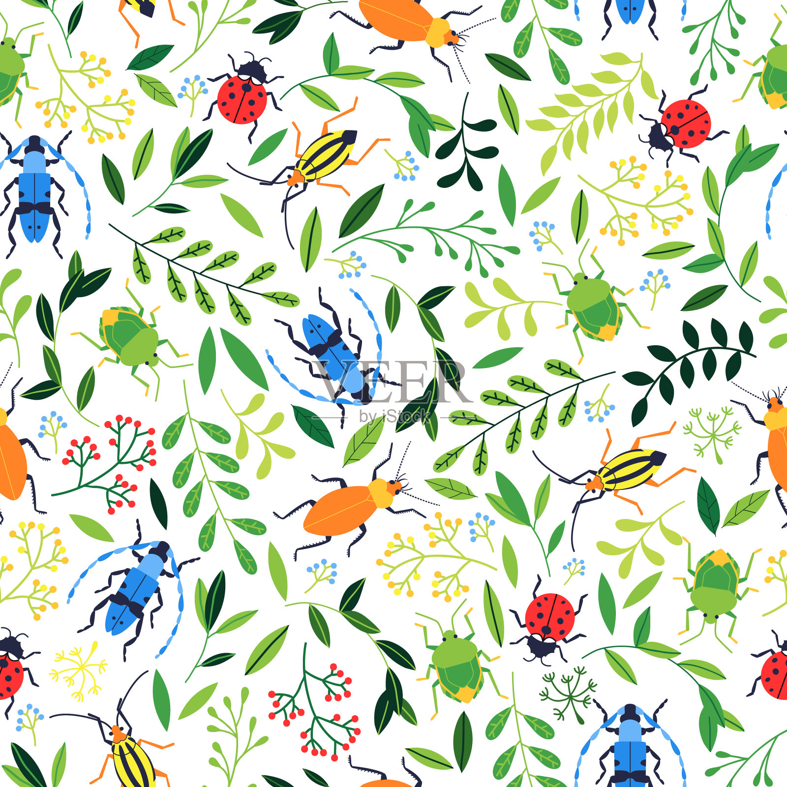 昆虫和植物图案插画图片素材