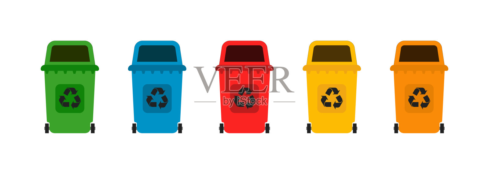垃圾桶平面图标。回收垃圾的概念。向量设计元素图片