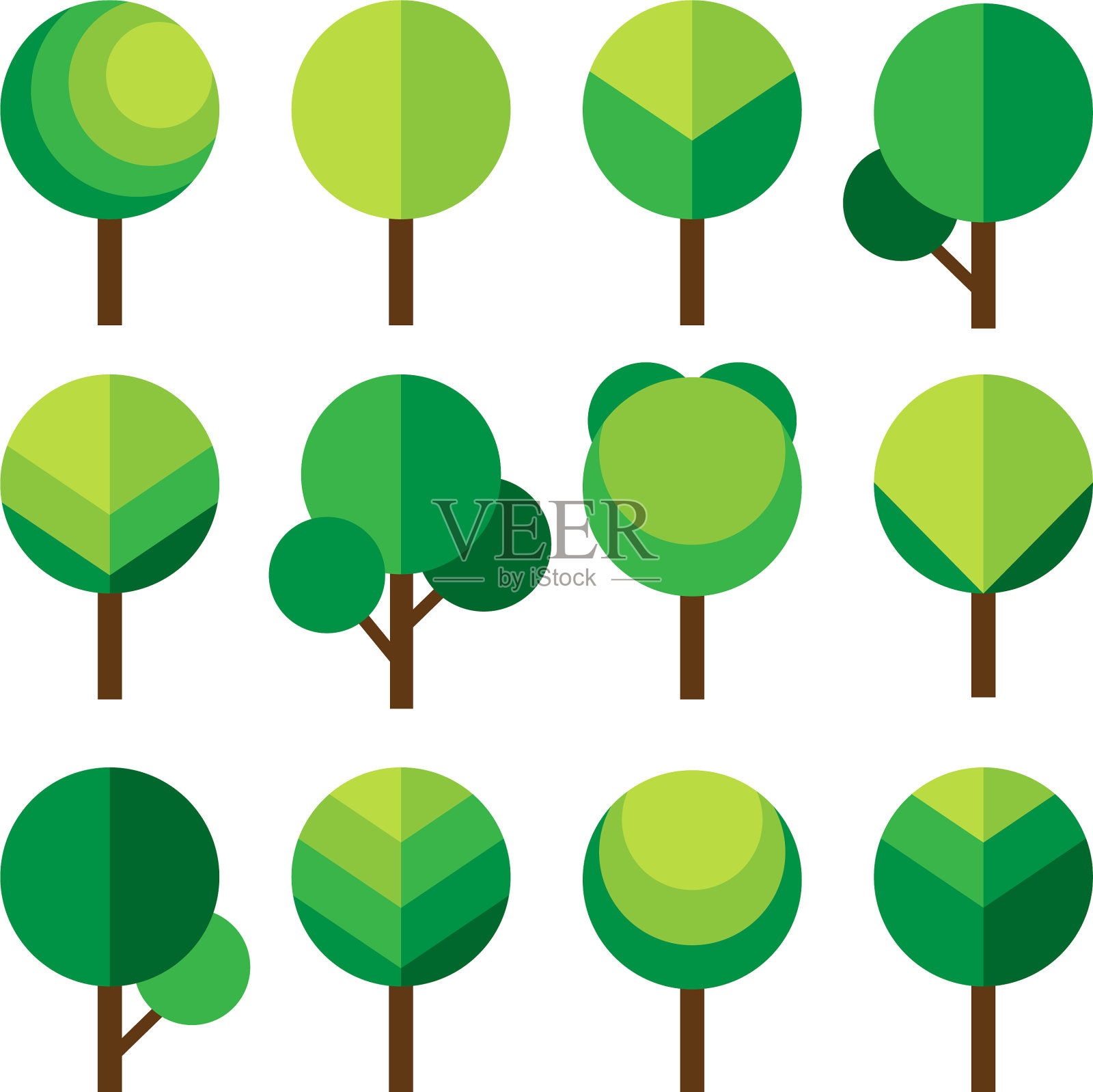 绿树，简单的图标设置自然元素图标素材