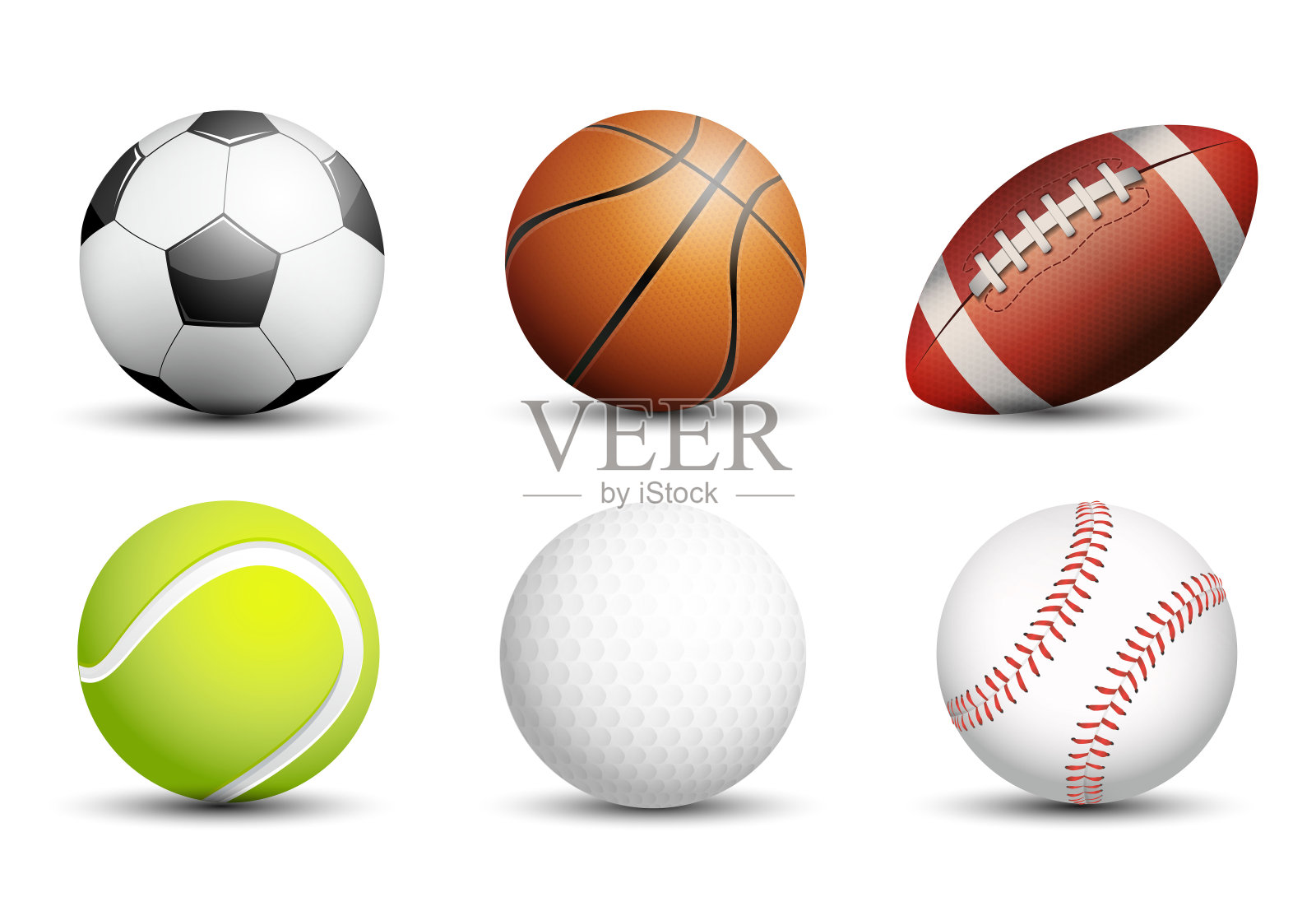 足球、篮球、美式足球、网球、高尔夫球、棒球等为健康休闲娱乐活动，以团队和个人为健康载体进行设计。插画图片素材