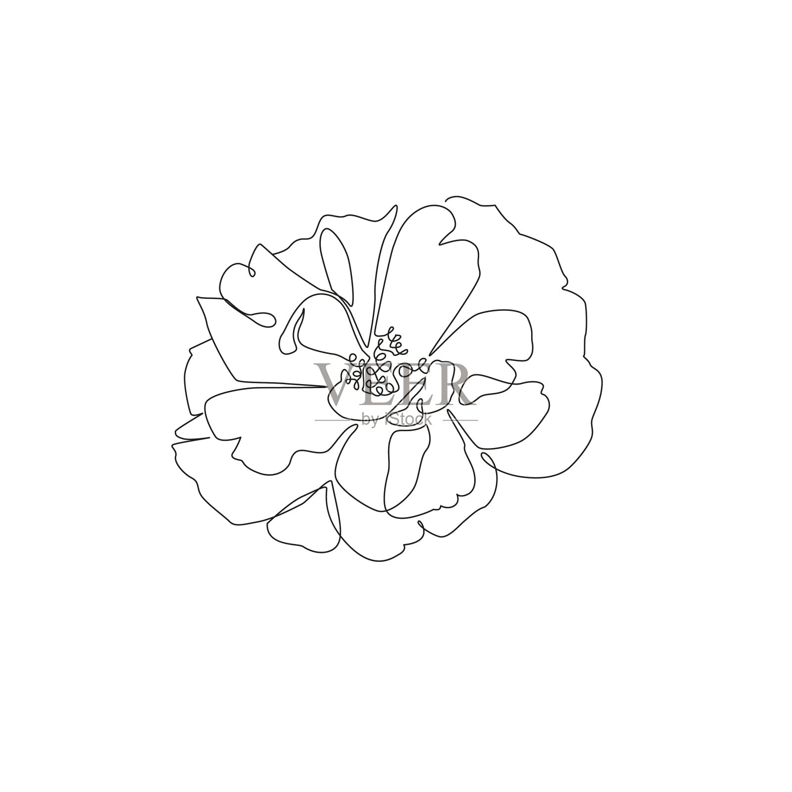 一行说明。线条艺术美丽的花卉标志。极简主义风格的纹身或印花牡丹。——矢量图设计元素图片