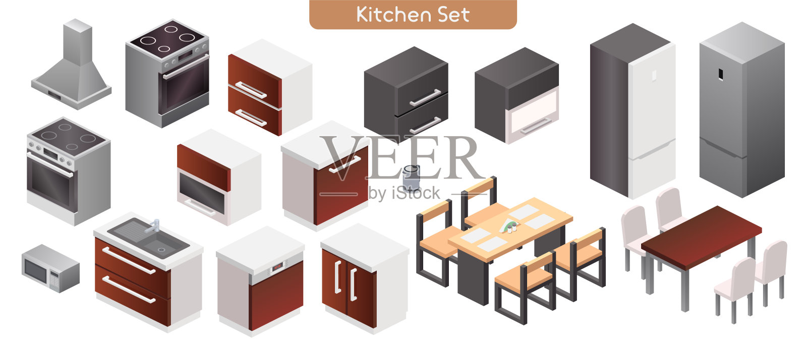 矢量图厨房现代室内家具集设计元素图片