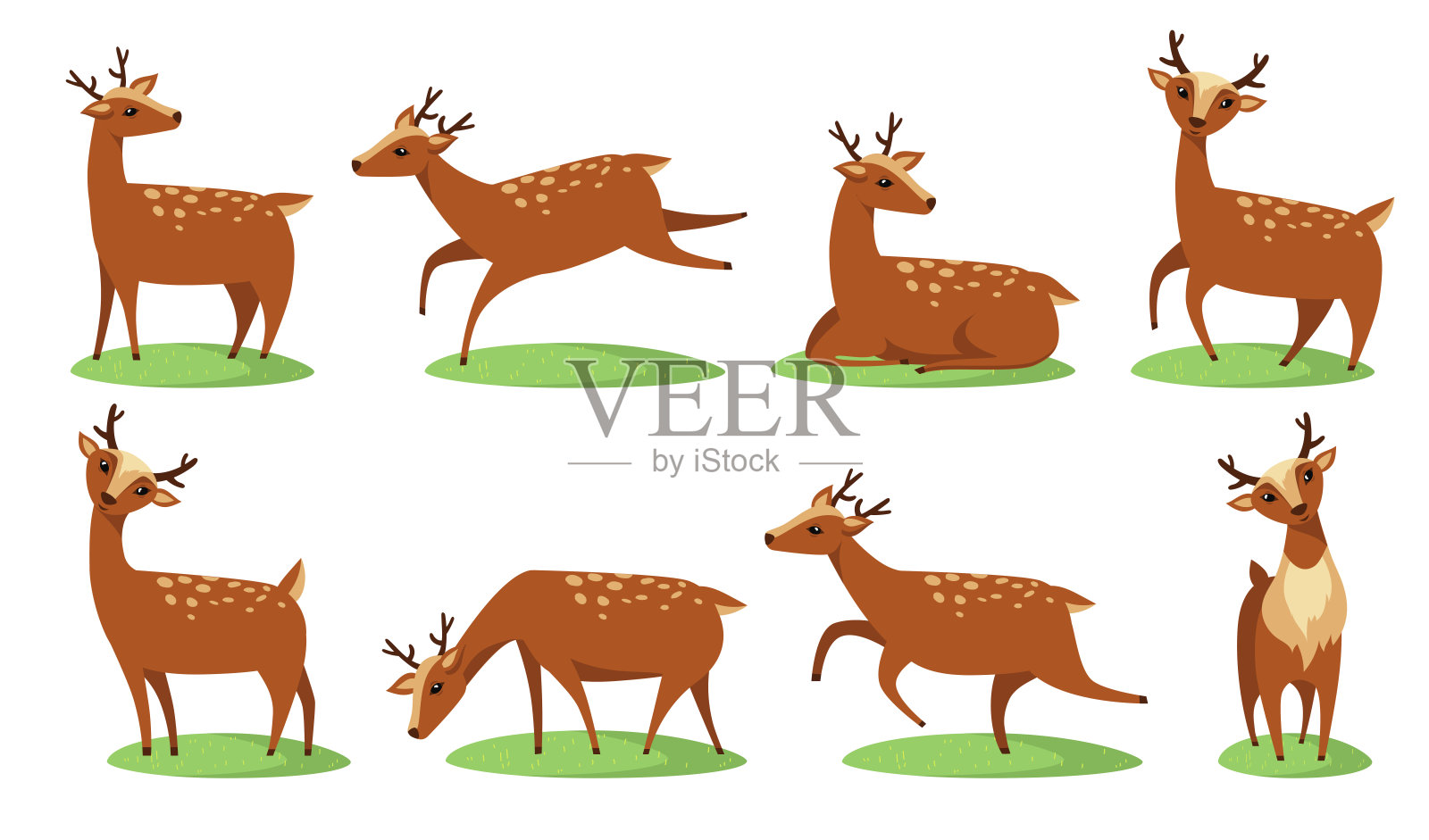 有趣的小鹿扁图标设置插画图片素材