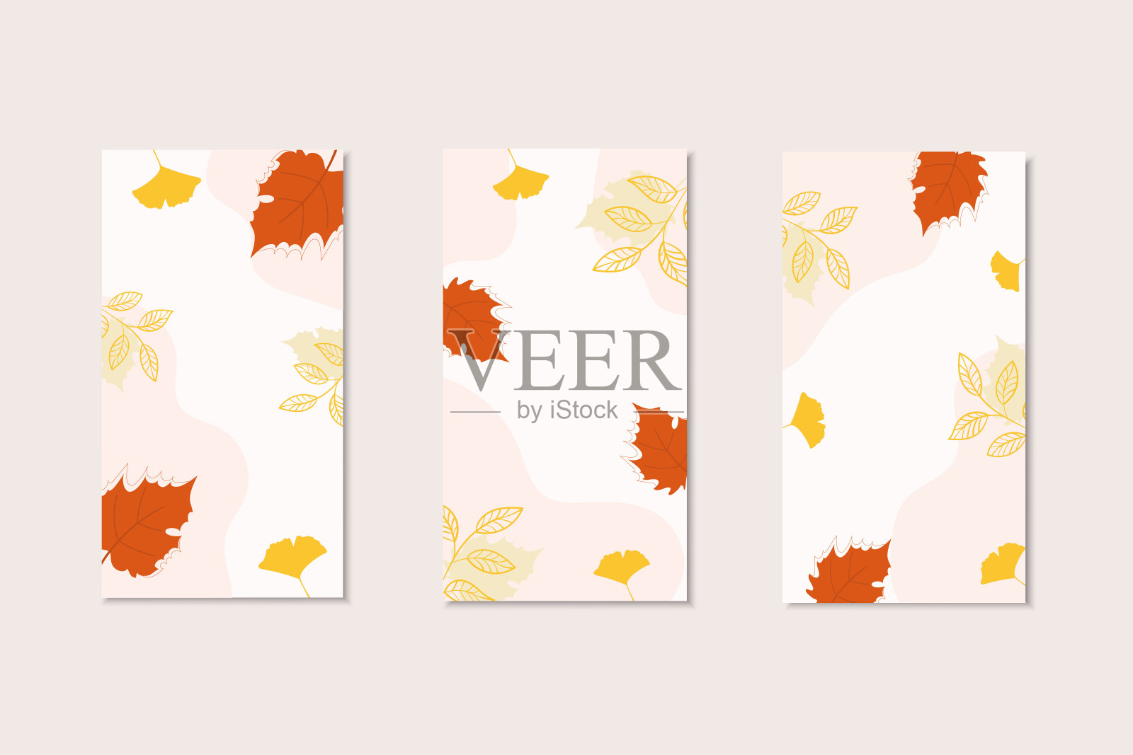卡片与秋天的树叶。色彩柔和的秋季背景。插画图片素材