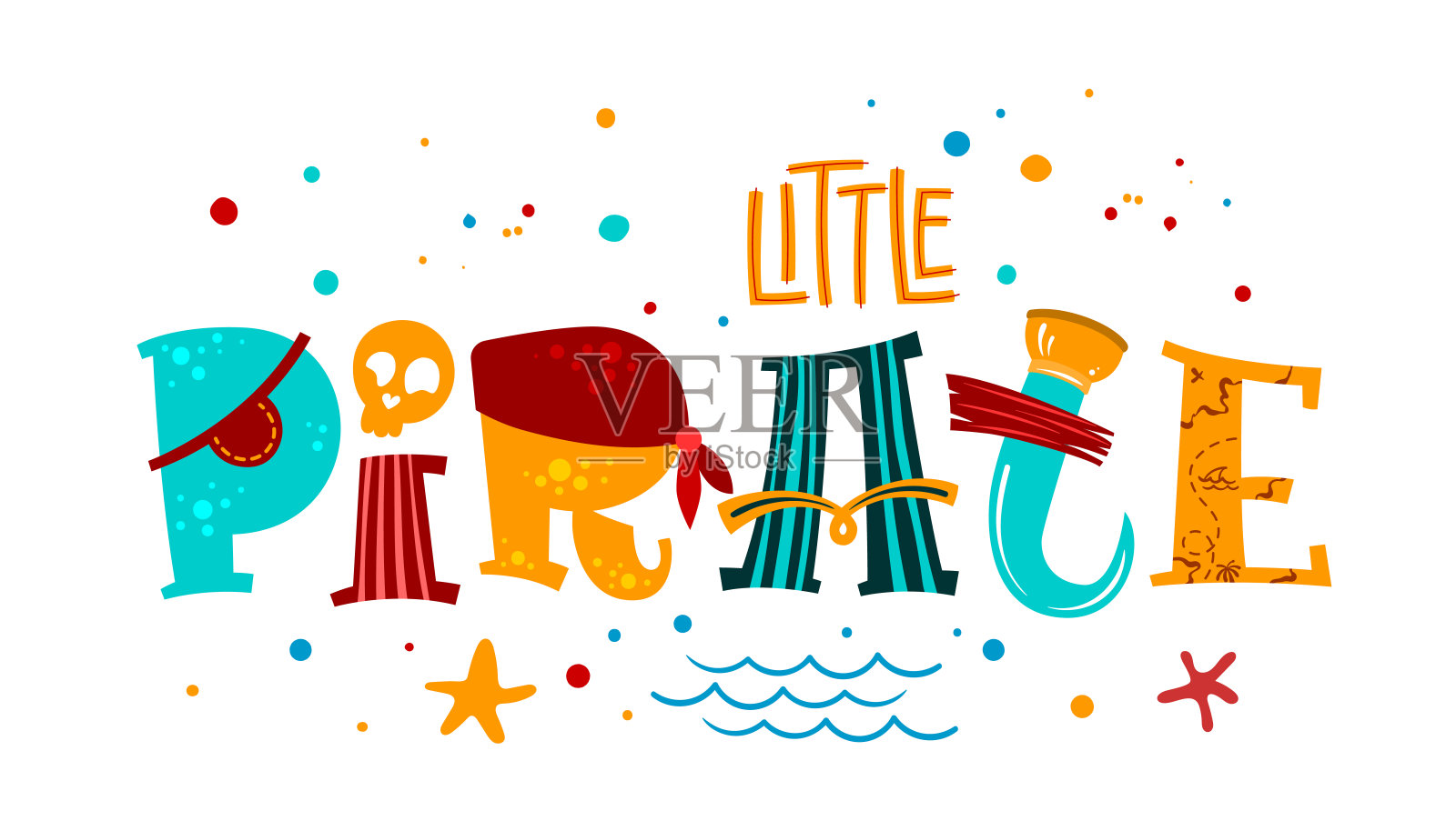 手绘彩色字母短语小海盗。插画图片素材